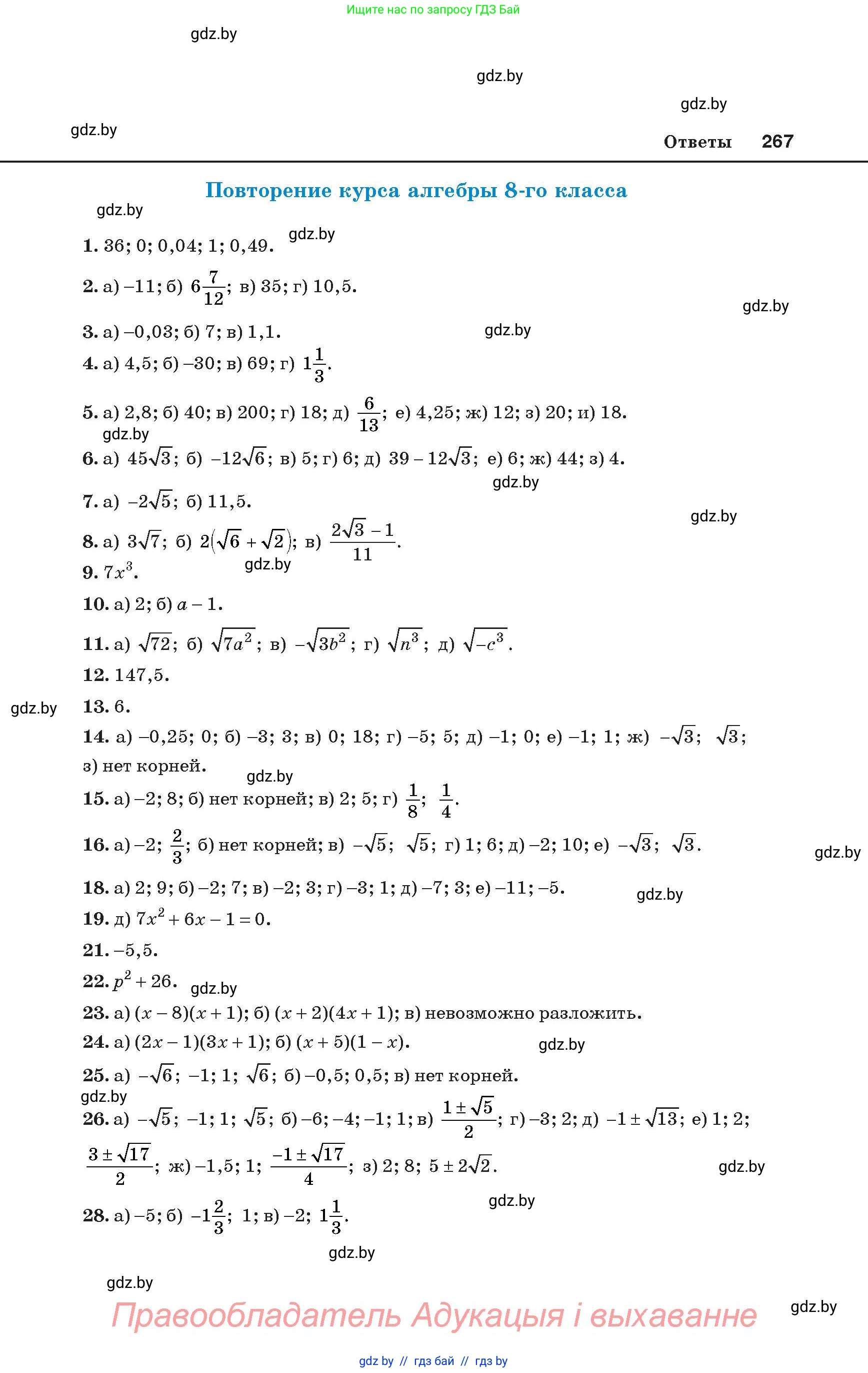 Алгебра, 8 класс Учебник, авторы: Арефьева Ирина Глебовна, Пирютко Ольга Николаевна, издательство Адукацыя i выхаванне, Минск, 2024, бирюзового цвета, страница 267