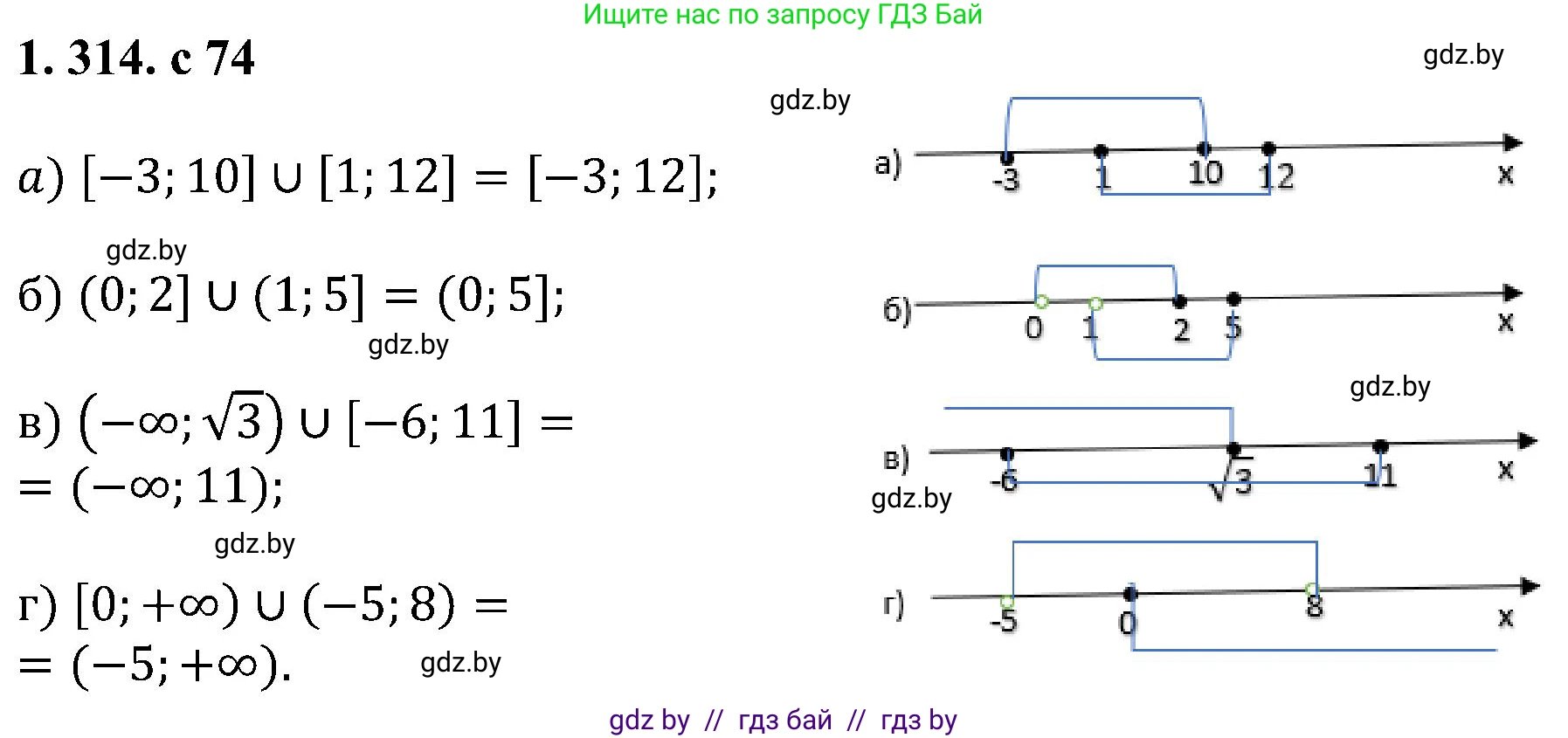 Алгебра, 8 класс Учебник, авторы: Арефьева Ирина Глебовна, Пирютко Ольга Николаевна, издательство Адукацыя i выхаванне, Минск, 2024, бирюзового цвета, страница 74, номер 1.314, Решение