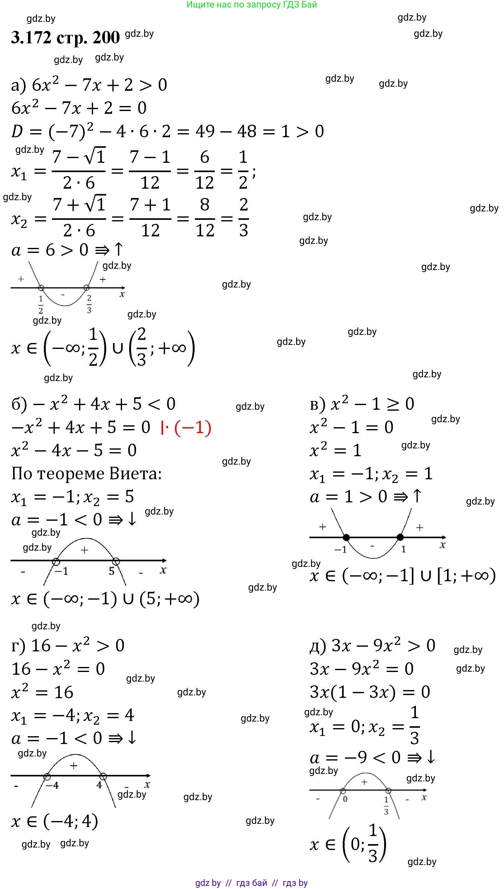 Алгебра, 8 класс Учебник, авторы: Арефьева Ирина Глебовна, Пирютко Ольга Николаевна, издательство Адукацыя i выхаванне, Минск, 2024, бирюзового цвета, страница 200, номер 3.172, Решение