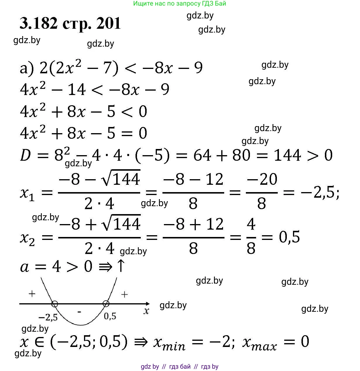 Алгебра, 8 класс Учебник, авторы: Арефьева Ирина Глебовна, Пирютко Ольга Николаевна, издательство Адукацыя i выхаванне, Минск, 2024, бирюзового цвета, страница 201, номер 3.182, Решение