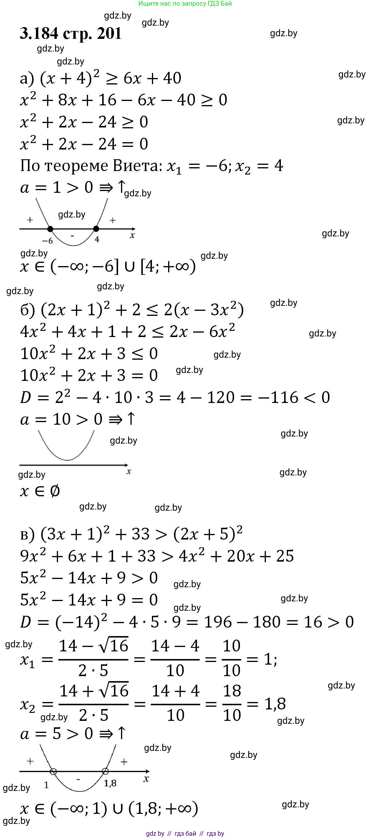 Алгебра, 8 класс Учебник, авторы: Арефьева Ирина Глебовна, Пирютко Ольга Николаевна, издательство Адукацыя i выхаванне, Минск, 2024, бирюзового цвета, страница 201, номер 3.184, Решение