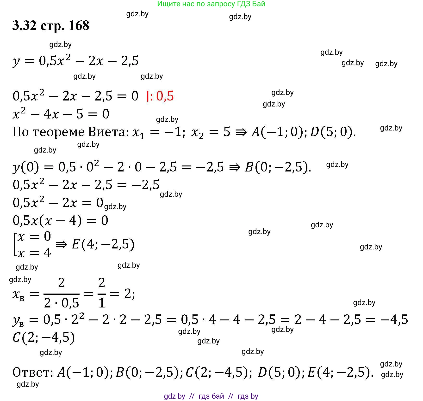 Алгебра, 8 класс Учебник, авторы: Арефьева Ирина Глебовна, Пирютко Ольга Николаевна, издательство Адукацыя i выхаванне, Минск, 2024, бирюзового цвета, страница 168, номер 3.32, Решение