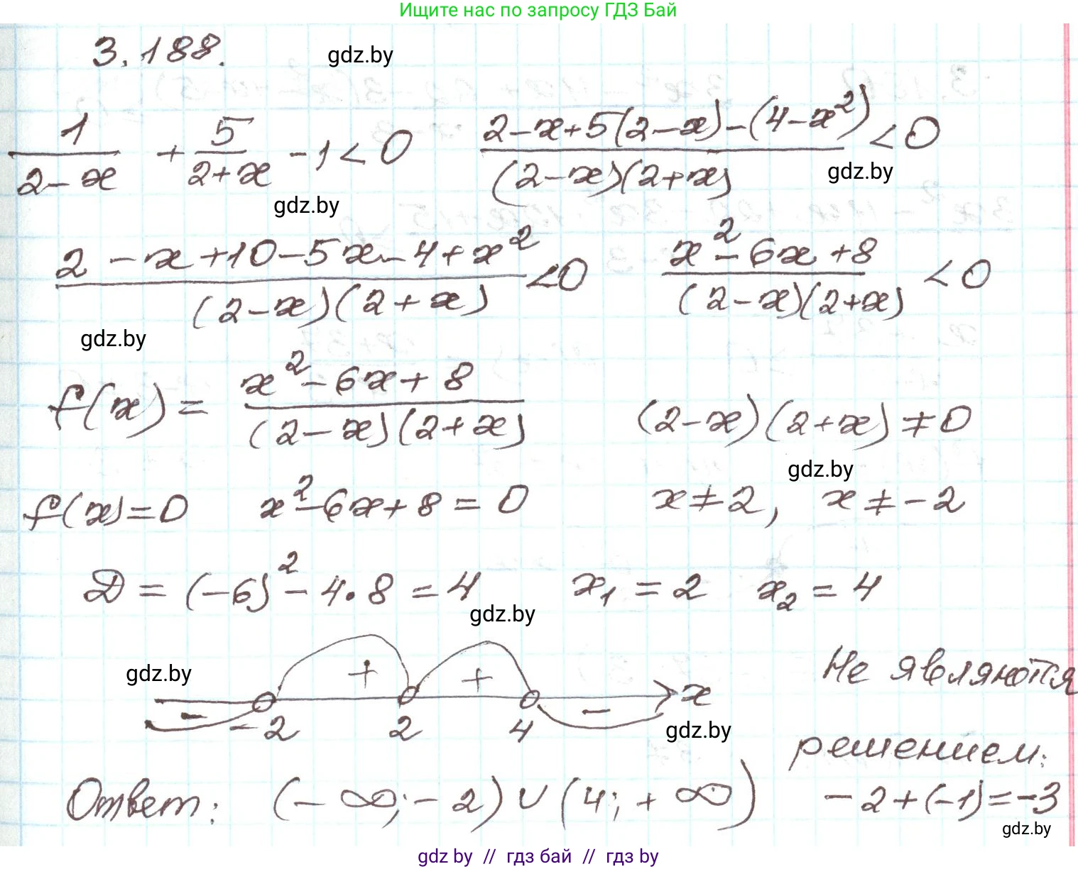 Алгебра, 9 класс Учебник, авторы: Арефьева Ирина Глебовна, Пирютко Ольга Николаевна, издательство Народная асвета, Минск, 2019, голубого цвета, страница 196, номер 3.188, Решение