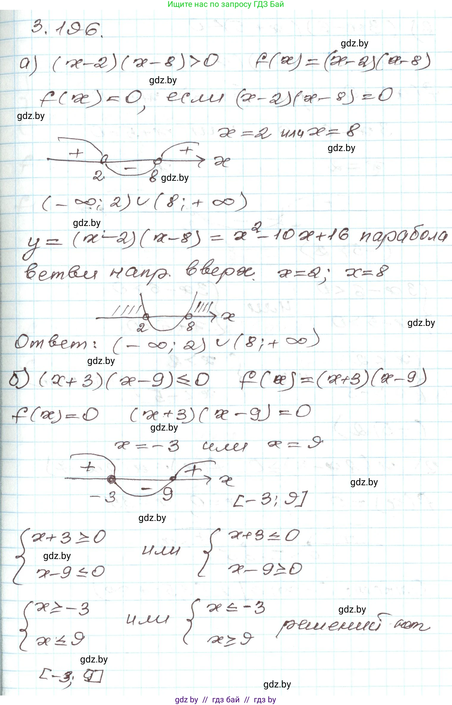 Алгебра, 9 класс Учебник, авторы: Арефьева Ирина Глебовна, Пирютко Ольга Николаевна, издательство Народная асвета, Минск, 2019, голубого цвета, страница 197, номер 3.196, Решение