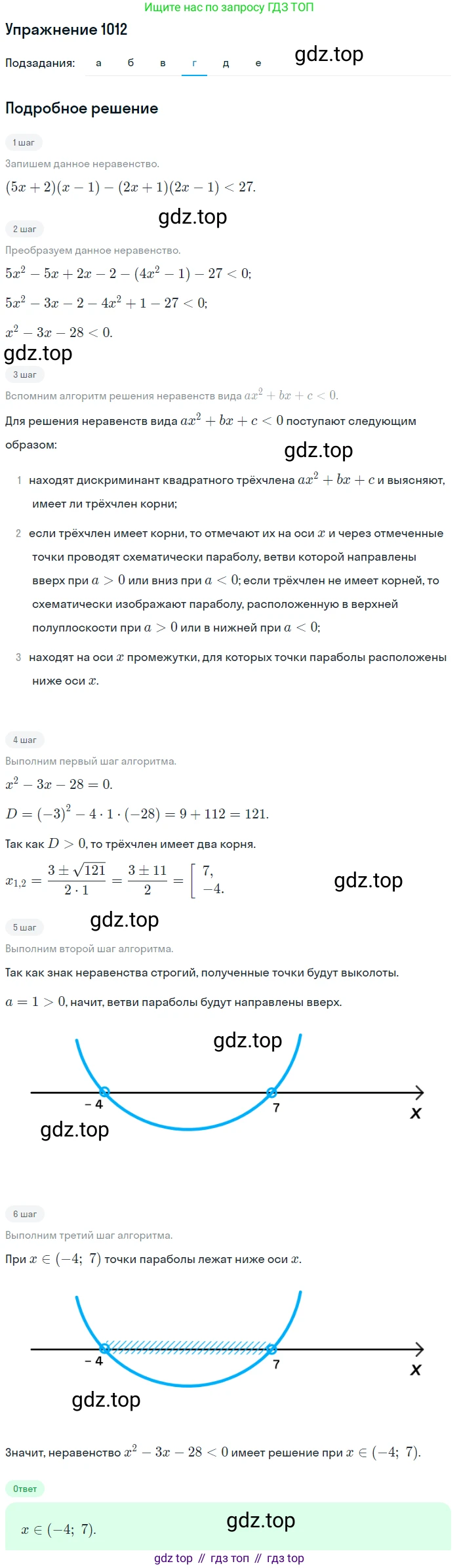 Алгебра, 9 класс Учебник, авторы: Макарычев Юрий Николаевич, Миндюк Нора Григорьевна, Нешков Константин Иванович, Суворова Светлана Борисовна, издательство Просвещение, Москва, 2014 - 2024, страница 238, номер 1012, Решение 1 (продолжение 4)