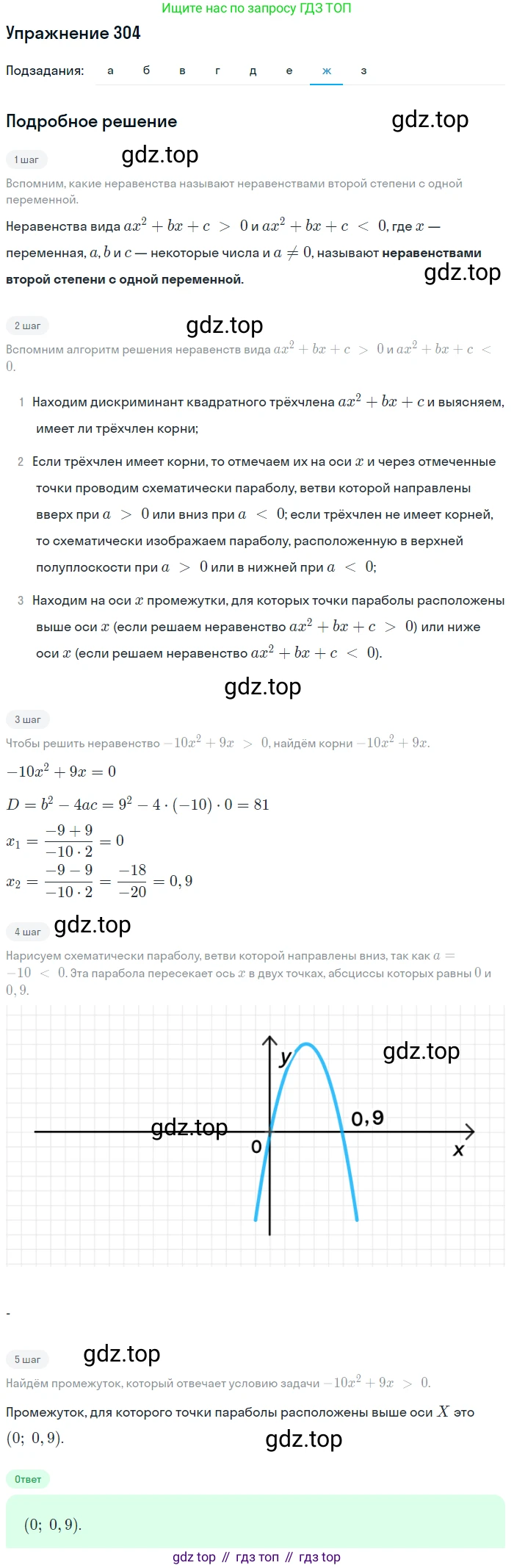 Алгебра, 9 класс Учебник, авторы: Макарычев Юрий Николаевич, Миндюк Нора Григорьевна, Нешков Константин Иванович, Суворова Светлана Борисовна, издательство Просвещение, Москва, 2014 - 2024, страница 90, номер 304, Решение 1 (продолжение 7)