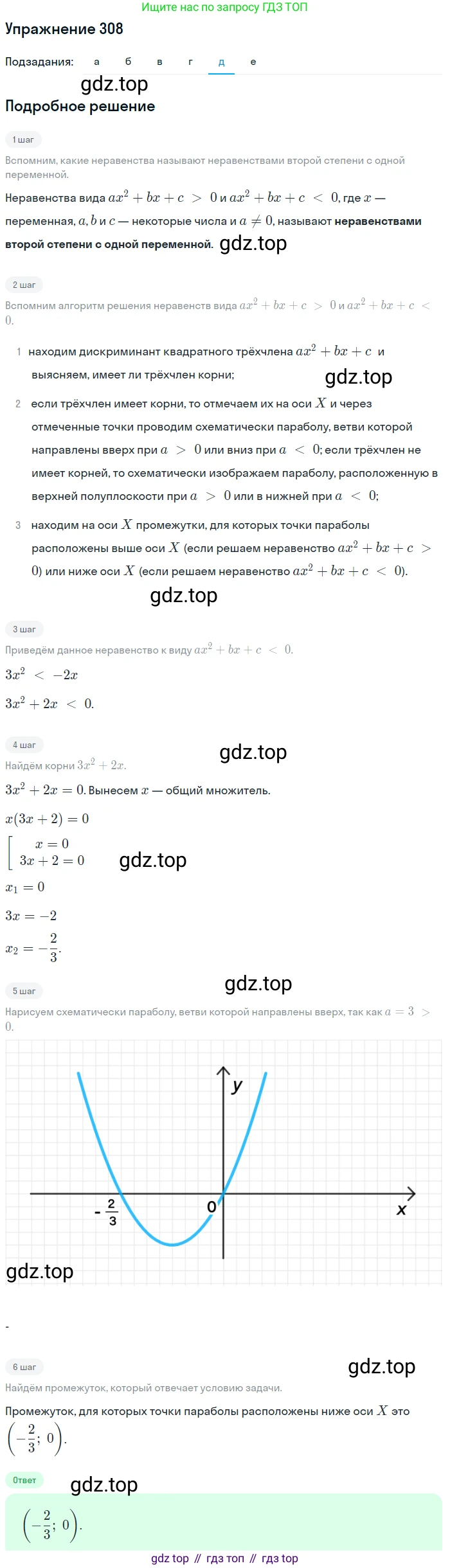 Алгебра, 9 класс Учебник, авторы: Макарычев Юрий Николаевич, Миндюк Нора Григорьевна, Нешков Константин Иванович, Суворова Светлана Борисовна, издательство Просвещение, Москва, 2014 - 2024, страница 90, номер 308, Решение 1 (продолжение 5)
