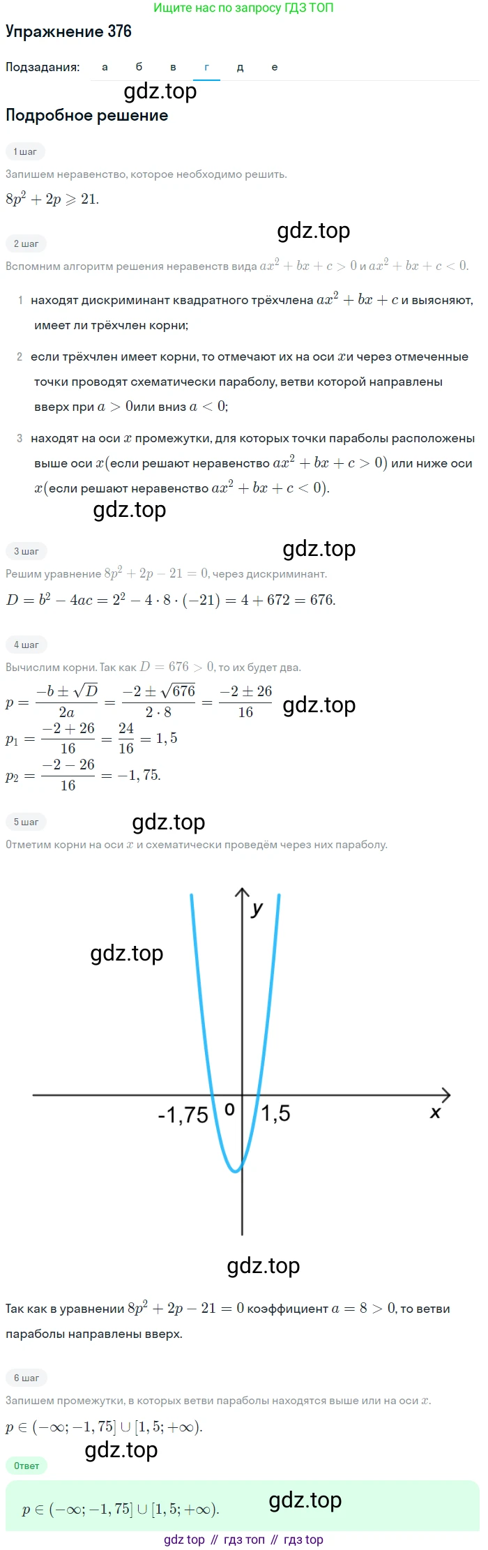 Алгебра, 9 класс Учебник, авторы: Макарычев Юрий Николаевич, Миндюк Нора Григорьевна, Нешков Константин Иванович, Суворова Светлана Борисовна, издательство Просвещение, Москва, 2014 - 2024, страница 105, номер 376, Решение 1 (продолжение 4)