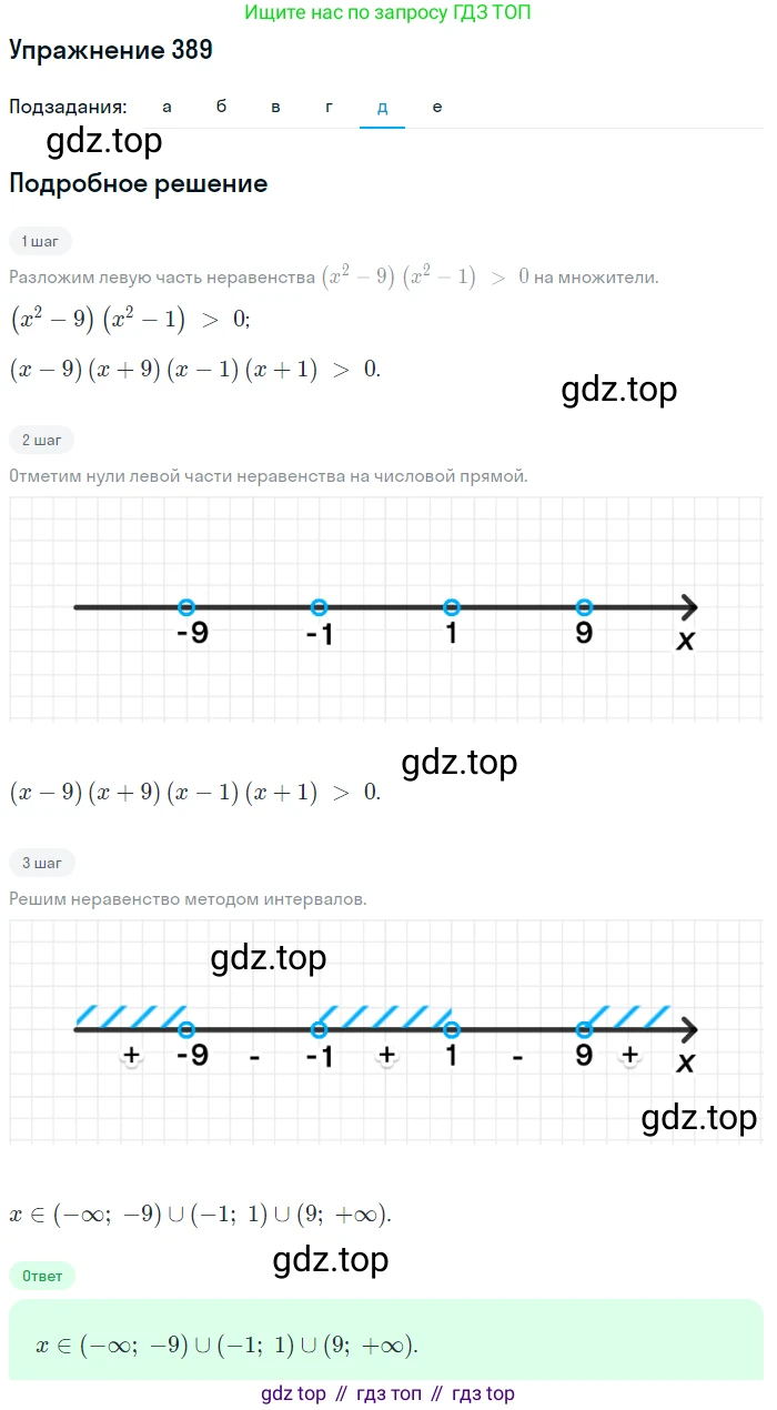 Алгебра, 9 класс Учебник, авторы: Макарычев Юрий Николаевич, Миндюк Нора Григорьевна, Нешков Константин Иванович, Суворова Светлана Борисовна, издательство Просвещение, Москва, 2014 - 2024, страница 107, номер 389, Решение 1 (продолжение 5)