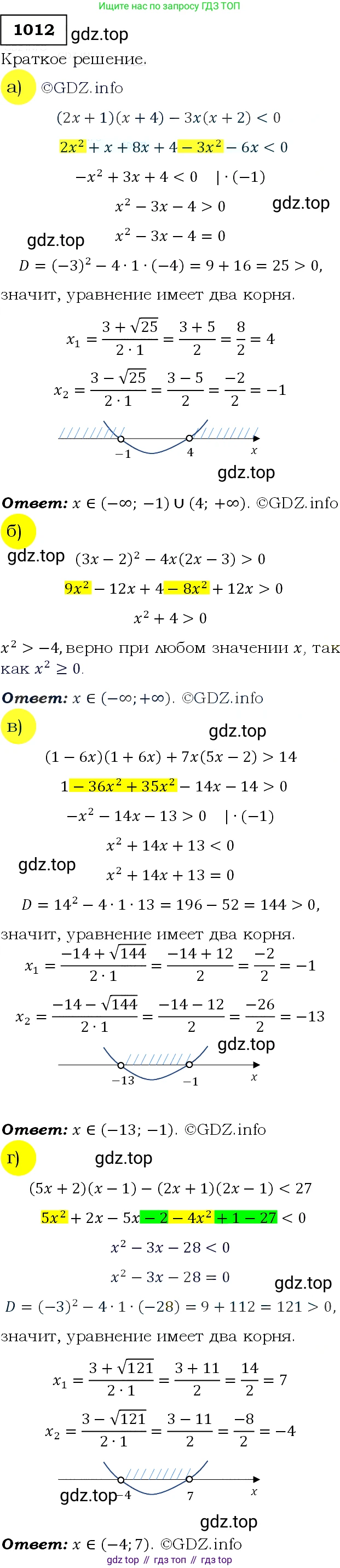 Алгебра, 9 класс Учебник, авторы: Макарычев Юрий Николаевич, Миндюк Нора Григорьевна, Нешков Константин Иванович, Суворова Светлана Борисовна, издательство Просвещение, Москва, 2014 - 2024, страница 238, номер 1012, Решение 3
