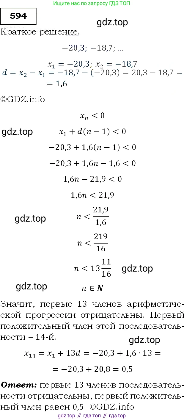 Алгебра, 9 класс Учебник, авторы: Макарычев Юрий Николаевич, Миндюк Нора Григорьевна, Нешков Константин Иванович, Суворова Светлана Борисовна, издательство Просвещение, Москва, 2014 - 2024, страница 153, номер 594, Решение 3