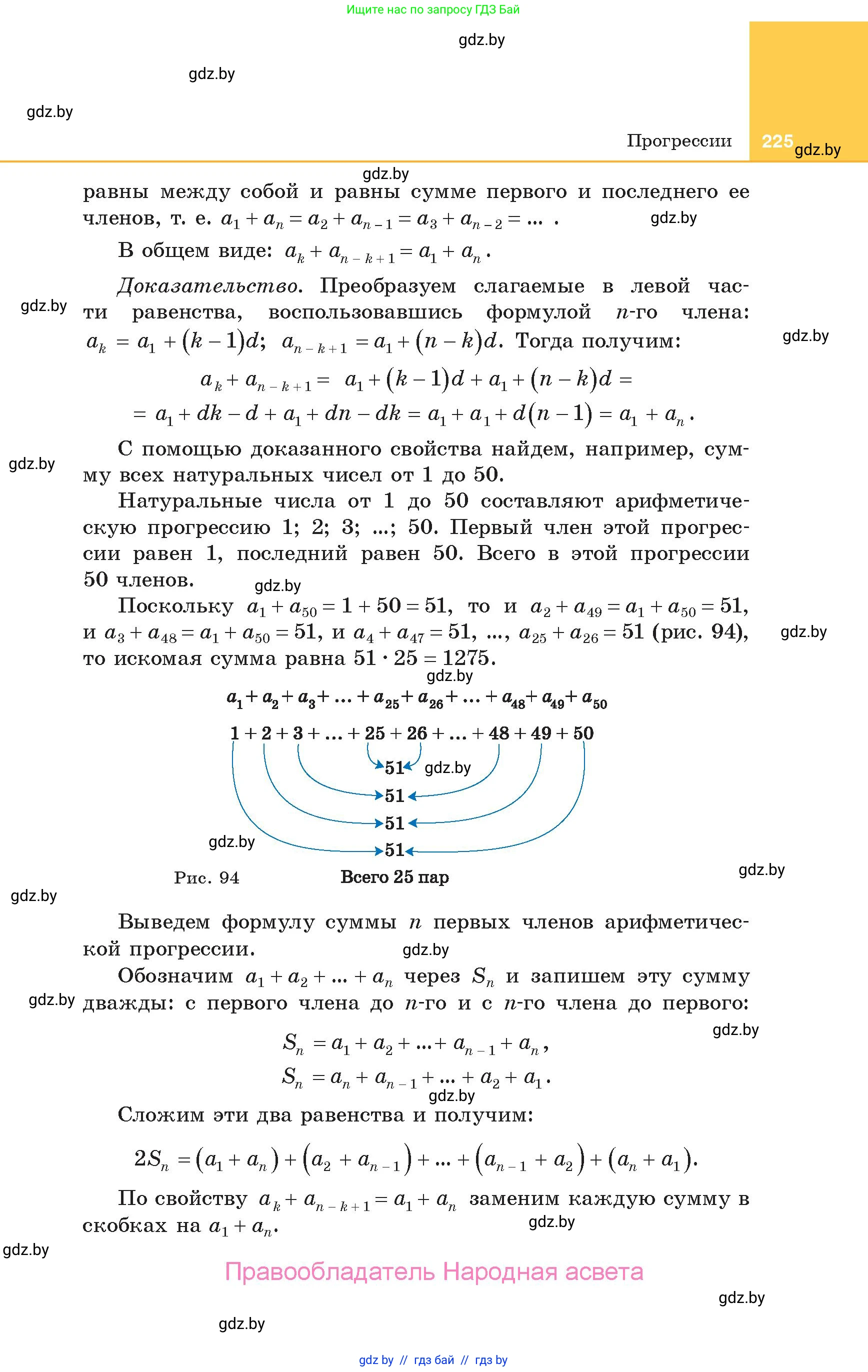Алгебра, 10 класс Учебник, авторы: Арефьева Ирина Глебовна, Пирютко Ольга Николаевна, издательство Народная асвета, Минск, 2019, голубого цвета, страница 225