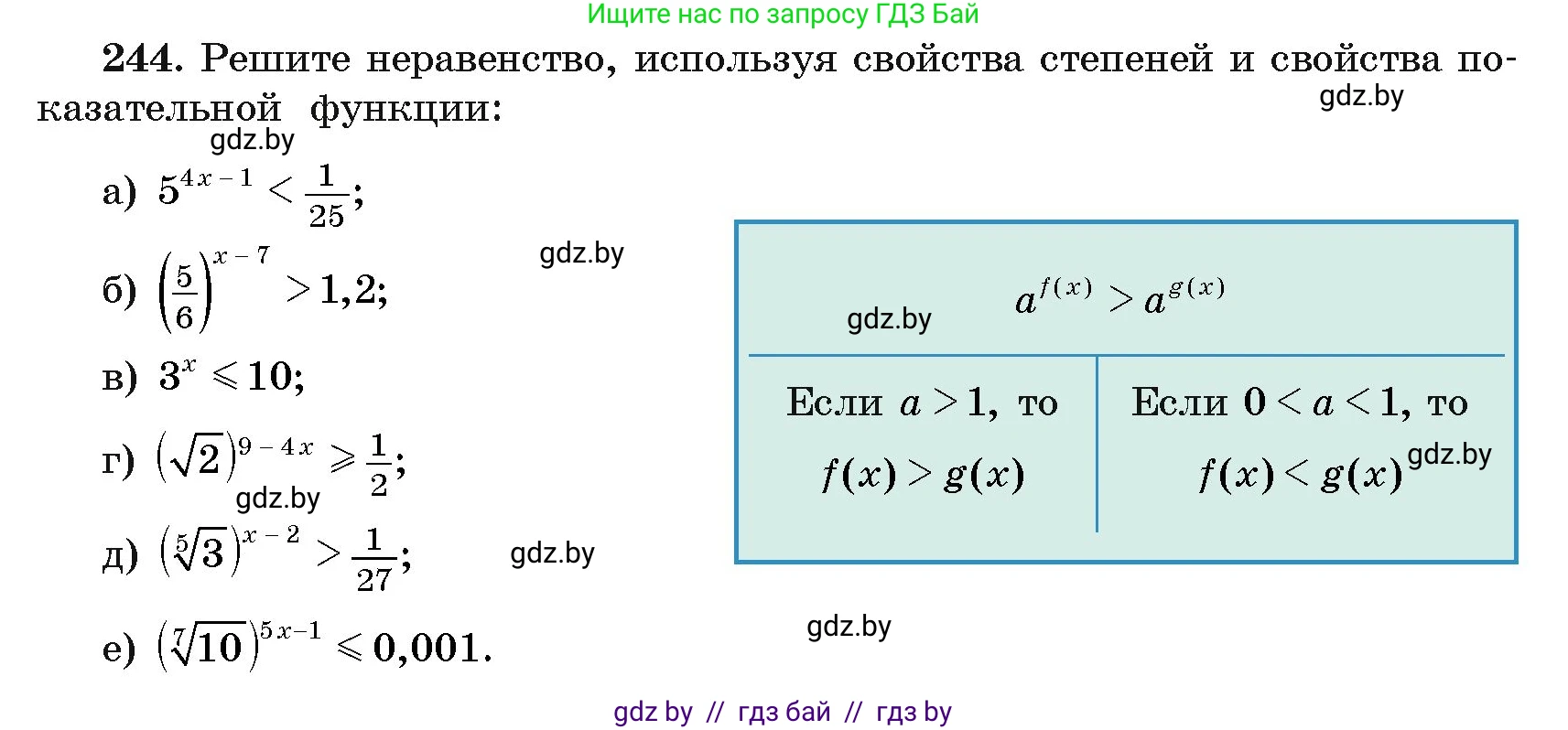 Алгебра, 11 класс Учебник, авторы: Арефьева Ирина Глебовна, Пирютко Ольга Николаевна, издательство Народная асвета, Минск, 2020, бирюзового цвета, страница 196, номер 244, Условие