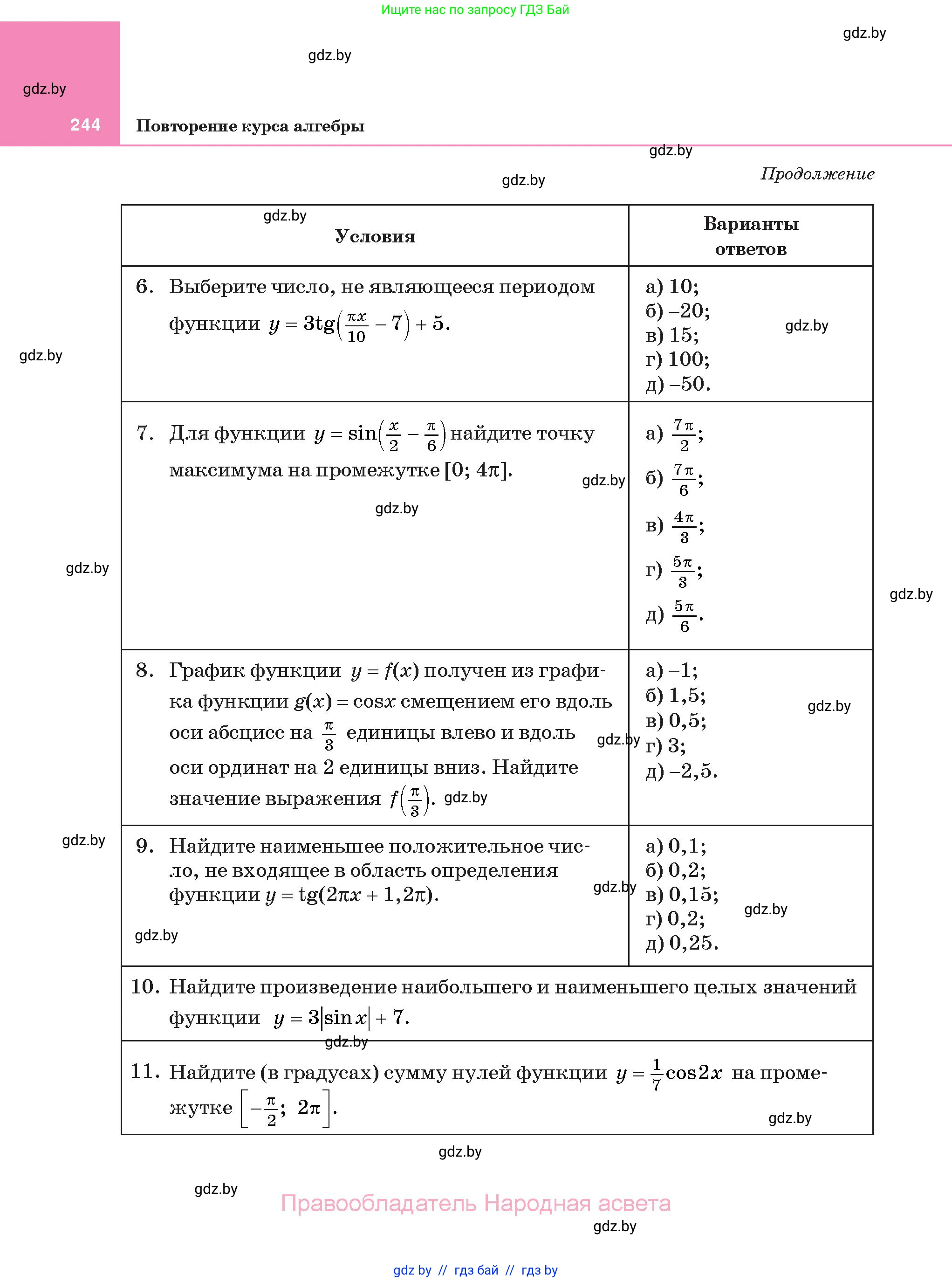 Алгебра, 11 класс Учебник, авторы: Арефьева Ирина Глебовна, Пирютко Ольга Николаевна, издательство Народная асвета, Минск, 2020, бирюзового цвета, страница 244