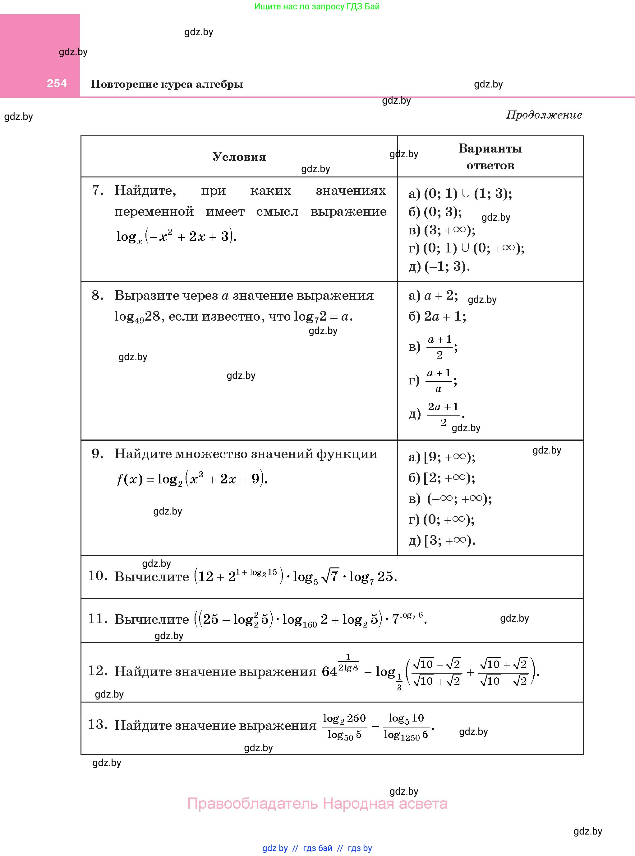 Алгебра, 11 класс Учебник, авторы: Арефьева Ирина Глебовна, Пирютко Ольга Николаевна, издательство Народная асвета, Минск, 2020, бирюзового цвета, страница 254