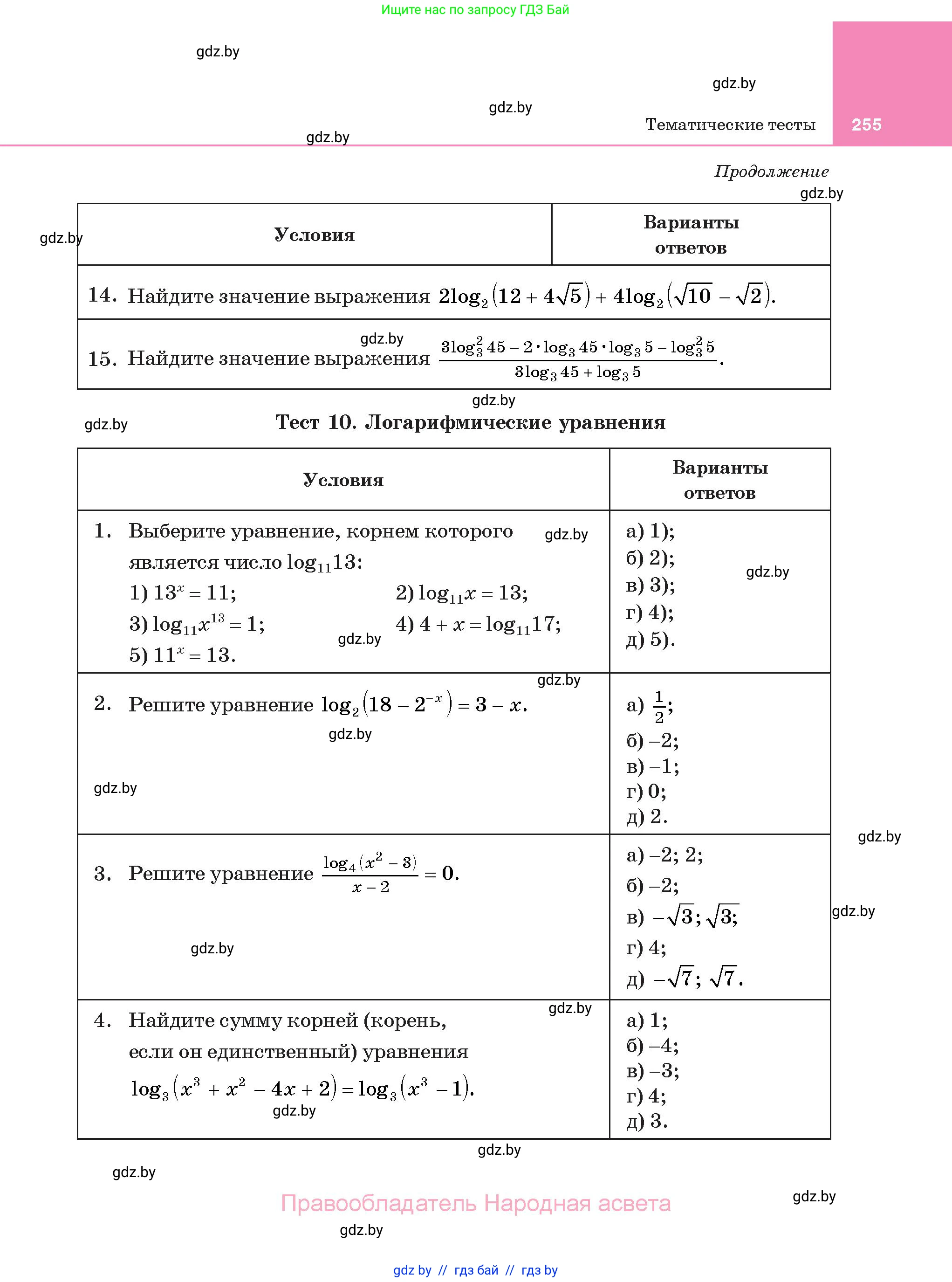 Алгебра, 11 класс Учебник, авторы: Арефьева Ирина Глебовна, Пирютко Ольга Николаевна, издательство Народная асвета, Минск, 2020, бирюзового цвета, страница 255