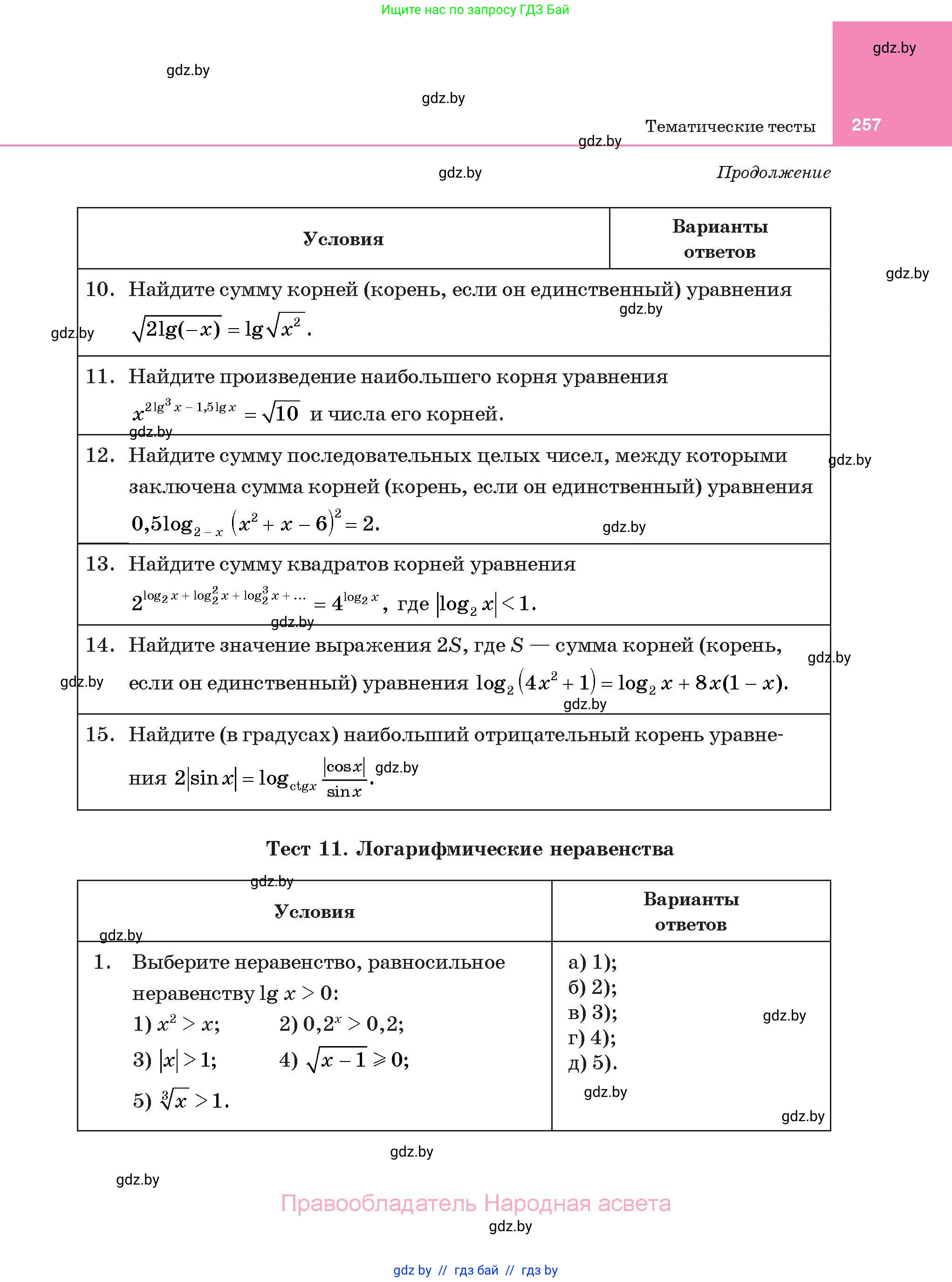 Алгебра, 11 класс Учебник, авторы: Арефьева Ирина Глебовна, Пирютко Ольга Николаевна, издательство Народная асвета, Минск, 2020, бирюзового цвета, страница 257