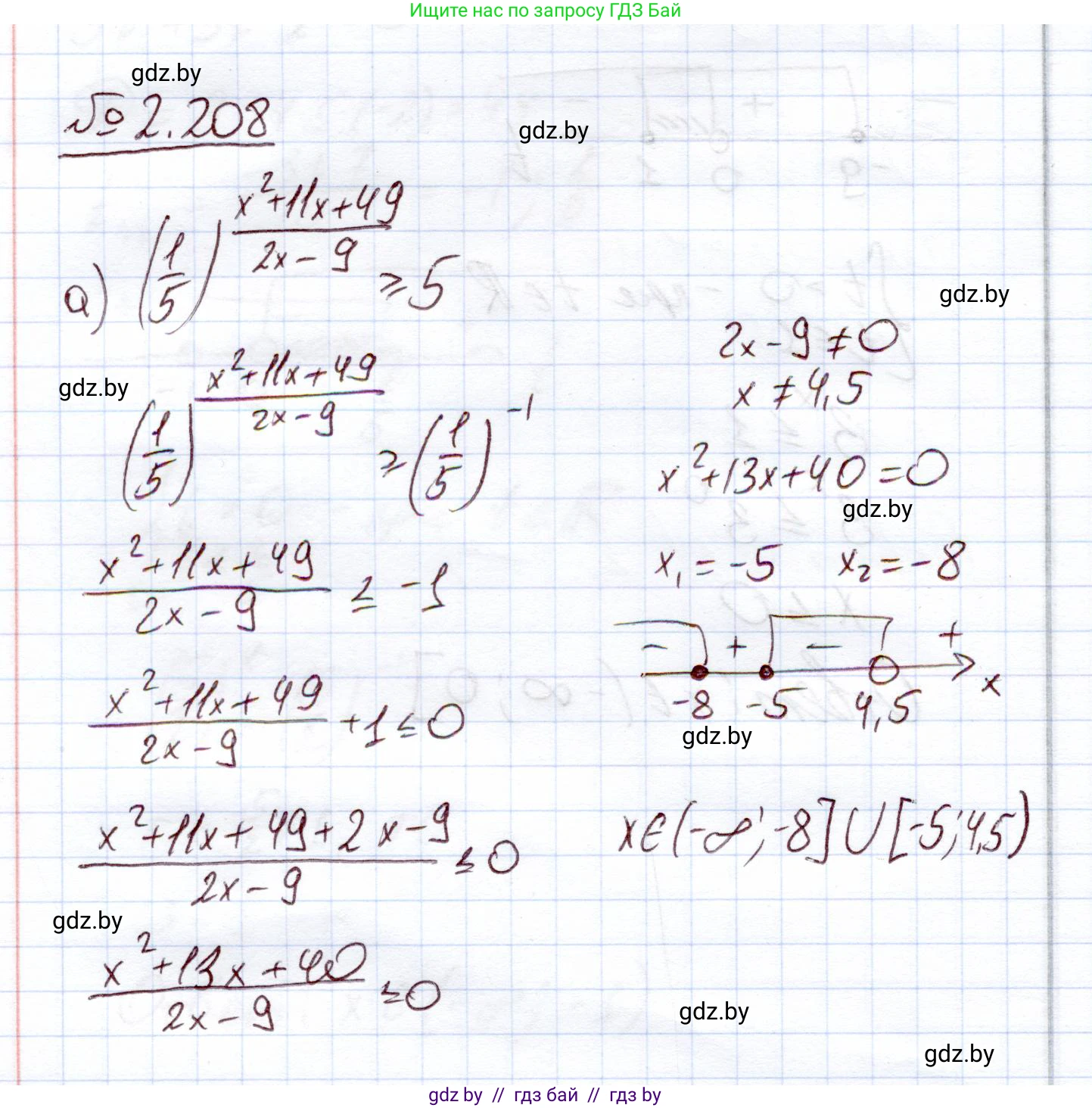 Алгебра, 11 класс Учебник, авторы: Арефьева Ирина Глебовна, Пирютко Ольга Николаевна, издательство Народная асвета, Минск, 2020, бирюзового цвета, страница 94, номер 2.208, Решение