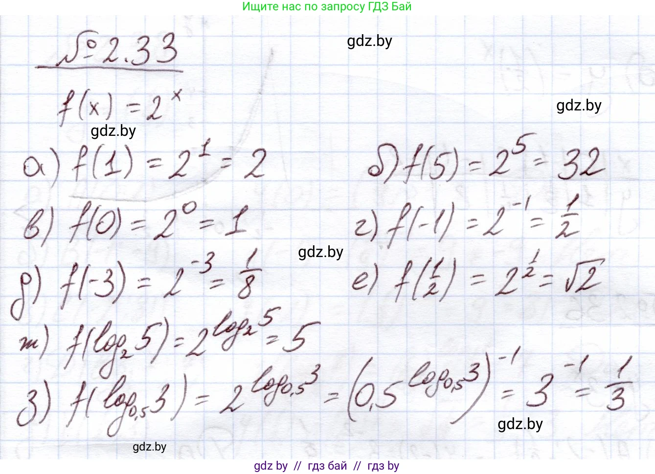 Алгебра, 11 класс Учебник, авторы: Арефьева Ирина Глебовна, Пирютко Ольга Николаевна, издательство Народная асвета, Минск, 2020, бирюзового цвета, страница 55, номер 2.33, Решение
