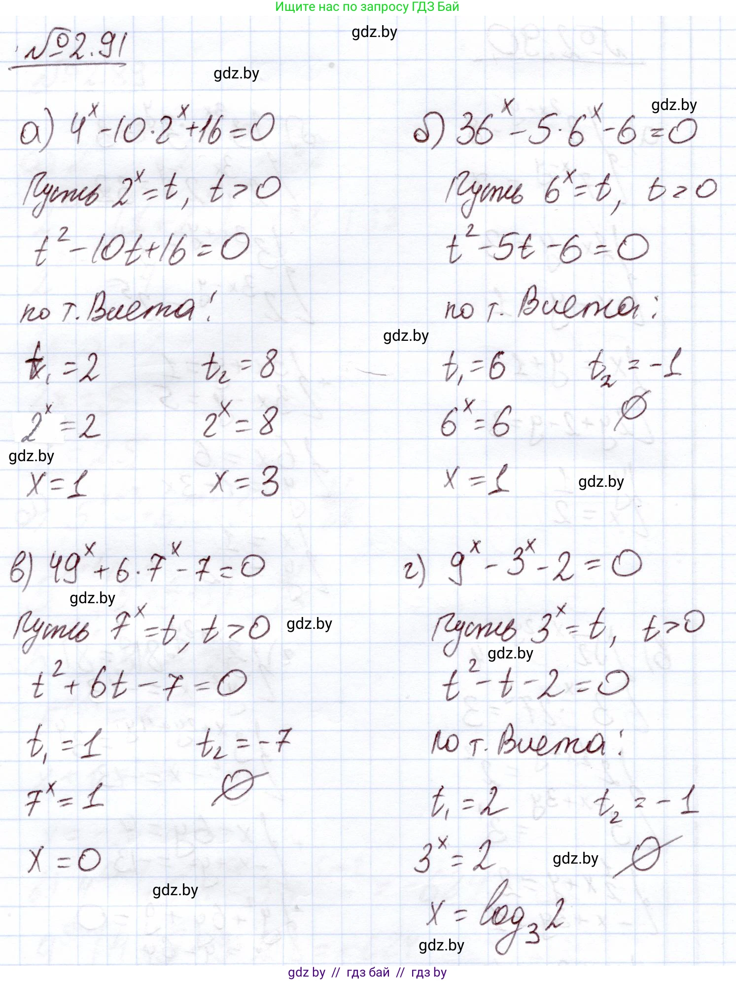 Алгебра, 11 класс Учебник, авторы: Арефьева Ирина Глебовна, Пирютко Ольга Николаевна, издательство Народная асвета, Минск, 2020, бирюзового цвета, страница 72, номер 2.91, Решение