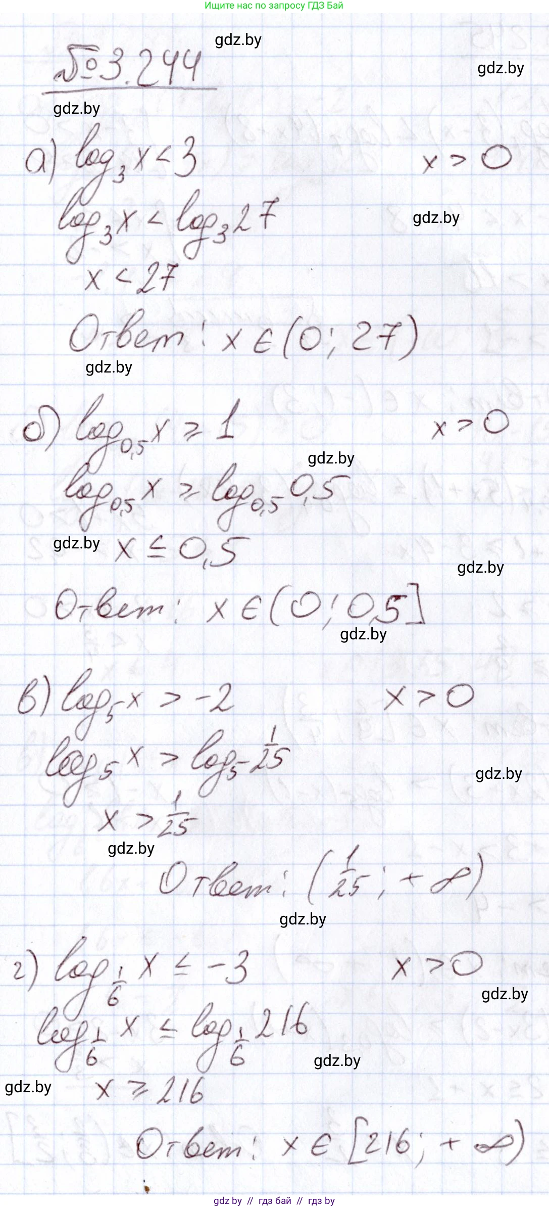 Алгебра, 11 класс Учебник, авторы: Арефьева Ирина Глебовна, Пирютко Ольга Николаевна, издательство Народная асвета, Минск, 2020, бирюзового цвета, страница 158, номер 3.244, Решение