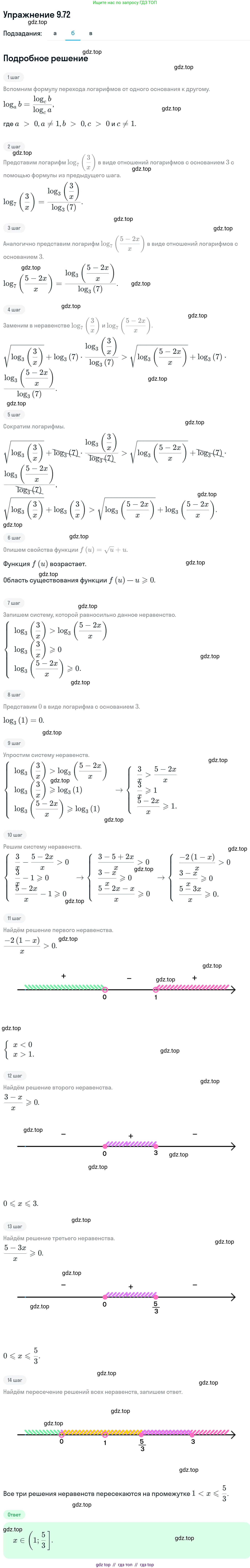 Алгебра, 11 класс Учебник, авторы: Никольский Сергей Михайлович, Потапов Михаил Константинович, Решетников Николай Николаевич, Шевкин Александр Владимирович, издательство Просвещение, Москва, 2014, голубого цвета, страница 266, номер 9.72, Решение 1 (продолжение 2)