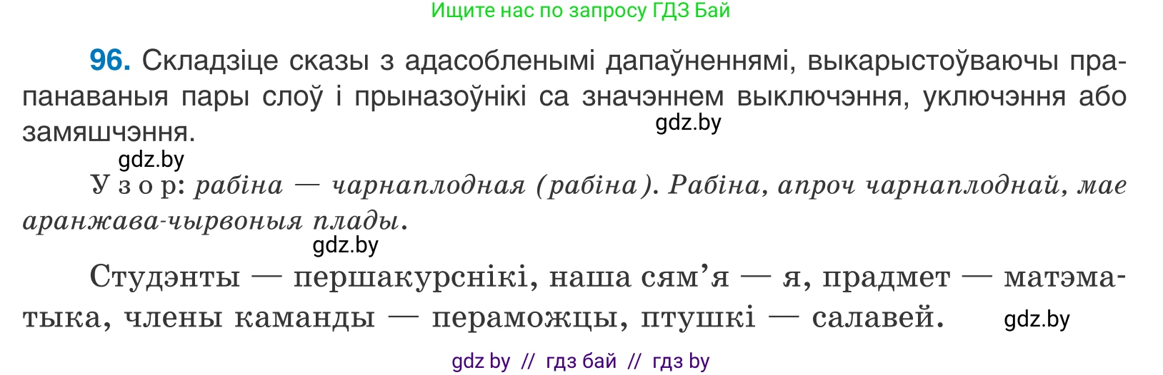 Белорусский язык (Беларуская мова), 11 класс Учебник, авторы: Валочка Ганна Міхайлаўна, Васюковіч Людміла Сяргееўна, Зелянко Вольга Уладзіміраўна, Міхнёнак С С, Якуба Святлана Міхайлаўна, издательство Нацыянальны інстытут адукацыі, Минск, 2021, страница 71, номер 96, Условие