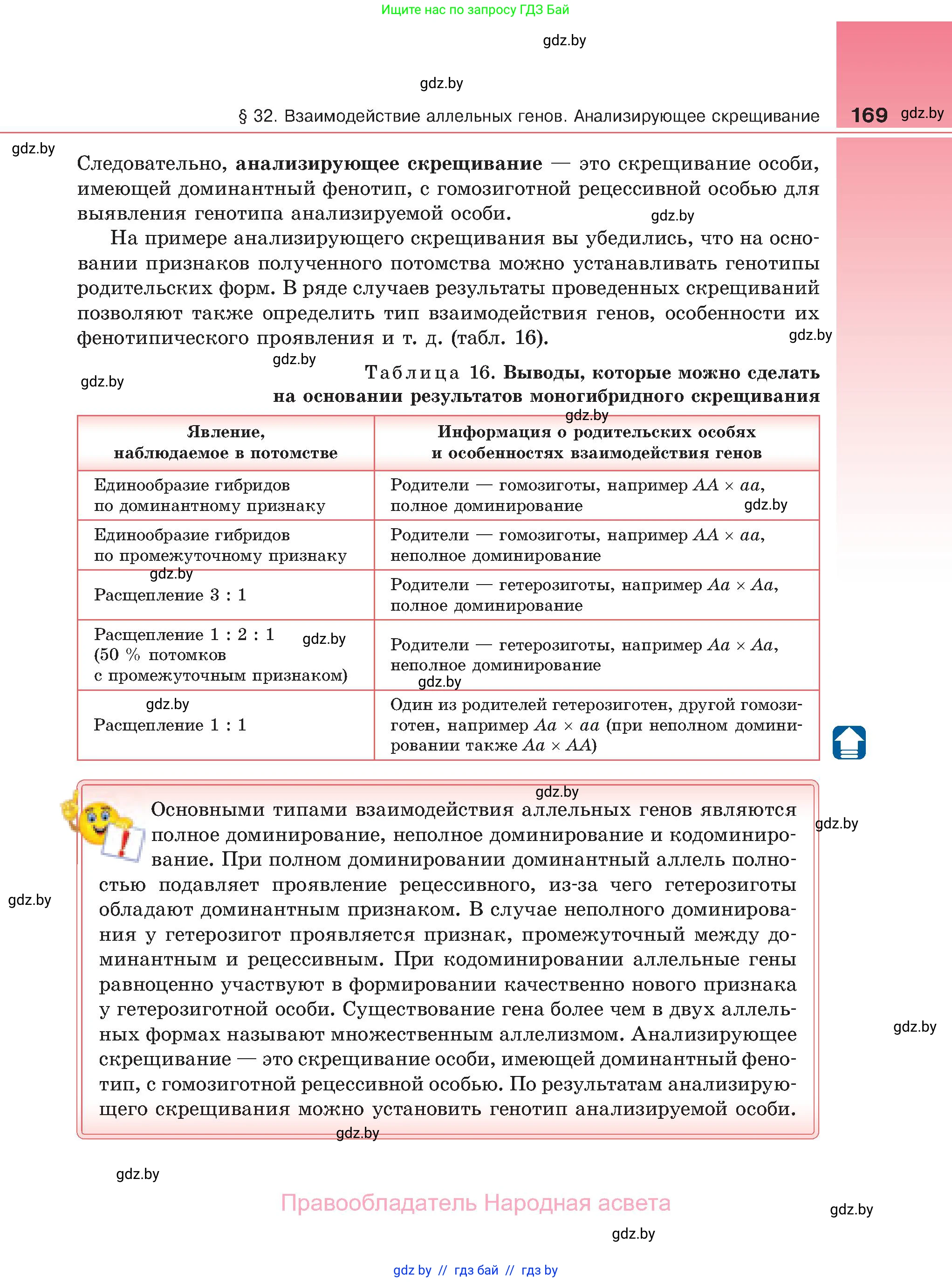 Биология, 11 класс Учебник, авторы: Дашков Максим Леонидович, Песнякевич Александр Георгиевич, Головач Алексей Михайлович, издательство Народная асвета, Минск, 2021, голубого цвета, страница 169