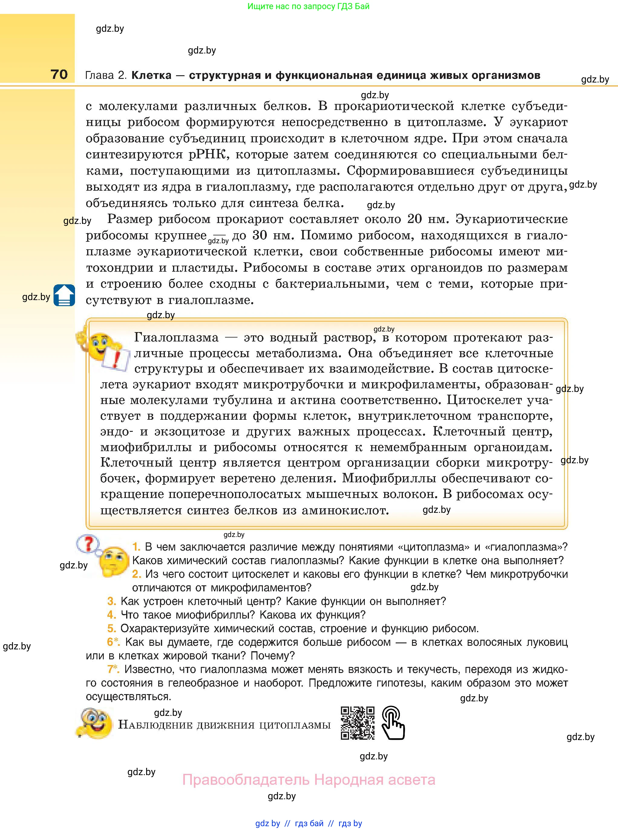 Биология, 11 класс Учебник, авторы: Дашков Максим Леонидович, Песнякевич Александр Георгиевич, Головач Алексей Михайлович, издательство Народная асвета, Минск, 2021, голубого цвета, страница 70