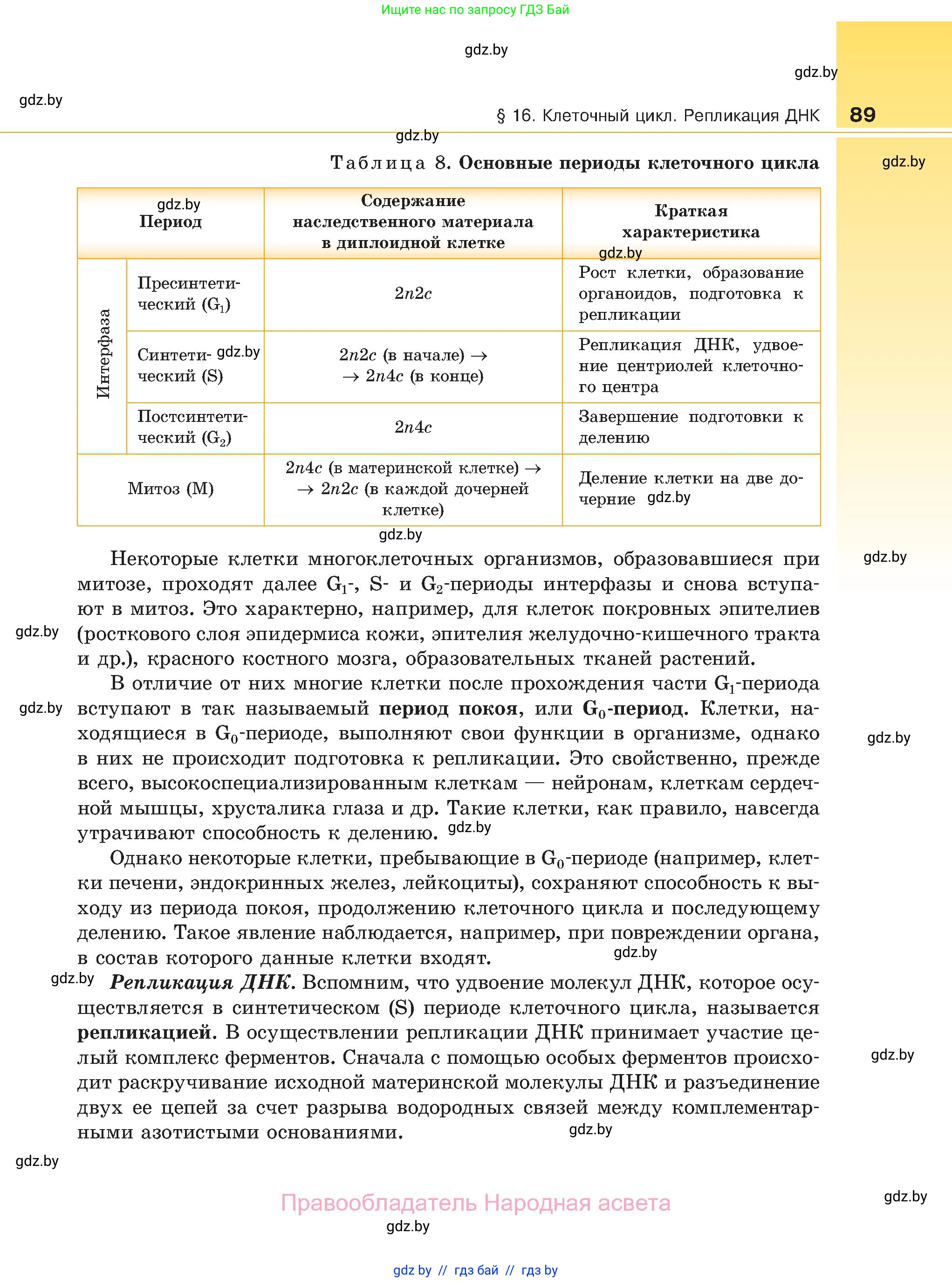 Биология, 11 класс Учебник, авторы: Дашков Максим Леонидович, Песнякевич Александр Георгиевич, Головач Алексей Михайлович, издательство Народная асвета, Минск, 2021, голубого цвета, страница 89