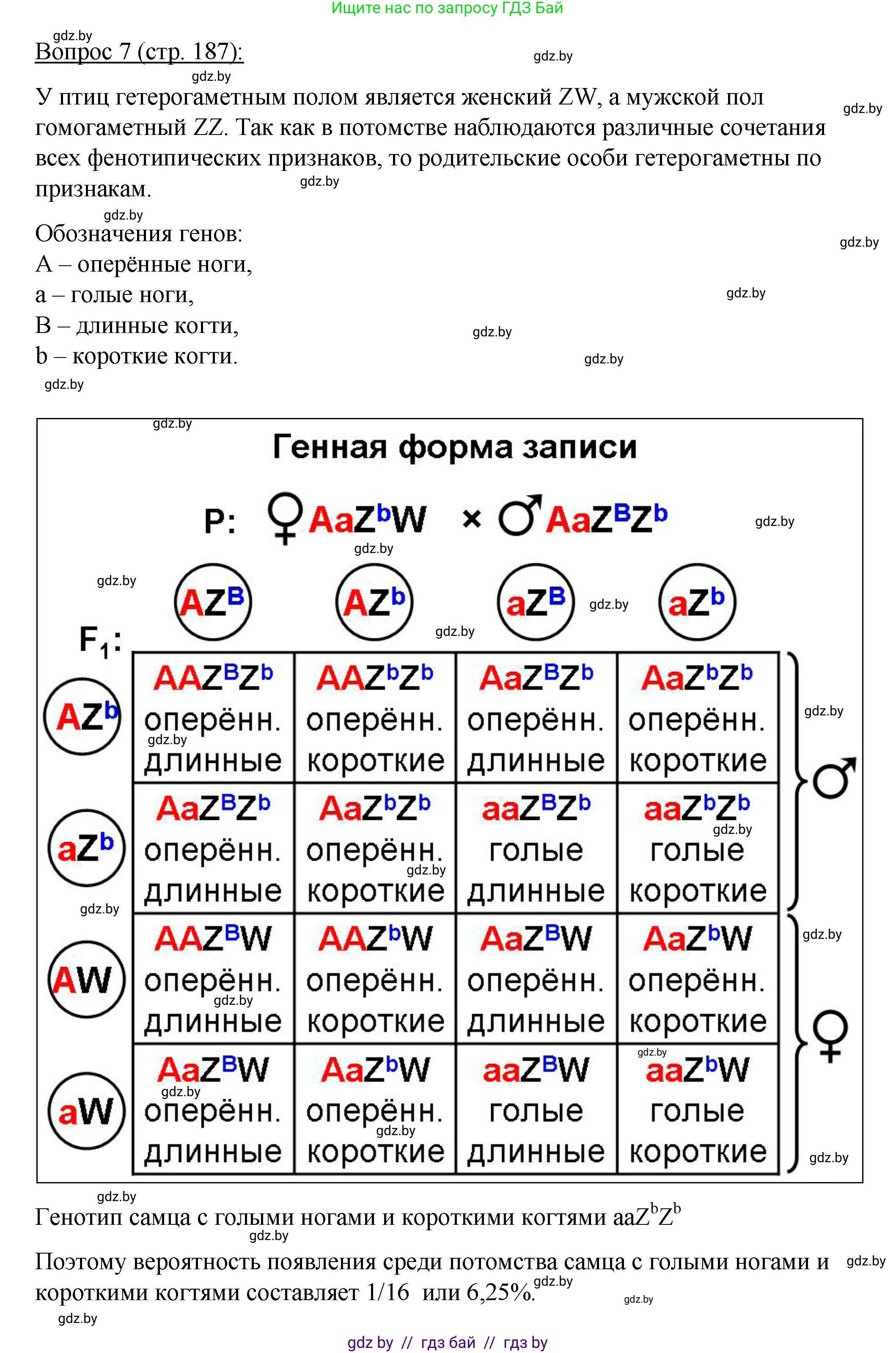 Биология, 11 класс Учебник, авторы: Дашков Максим Леонидович, Песнякевич Александр Георгиевич, Головач Алексей Михайлович, издательство Народная асвета, Минск, 2021, голубого цвета, страница 187, номер 7, Решение