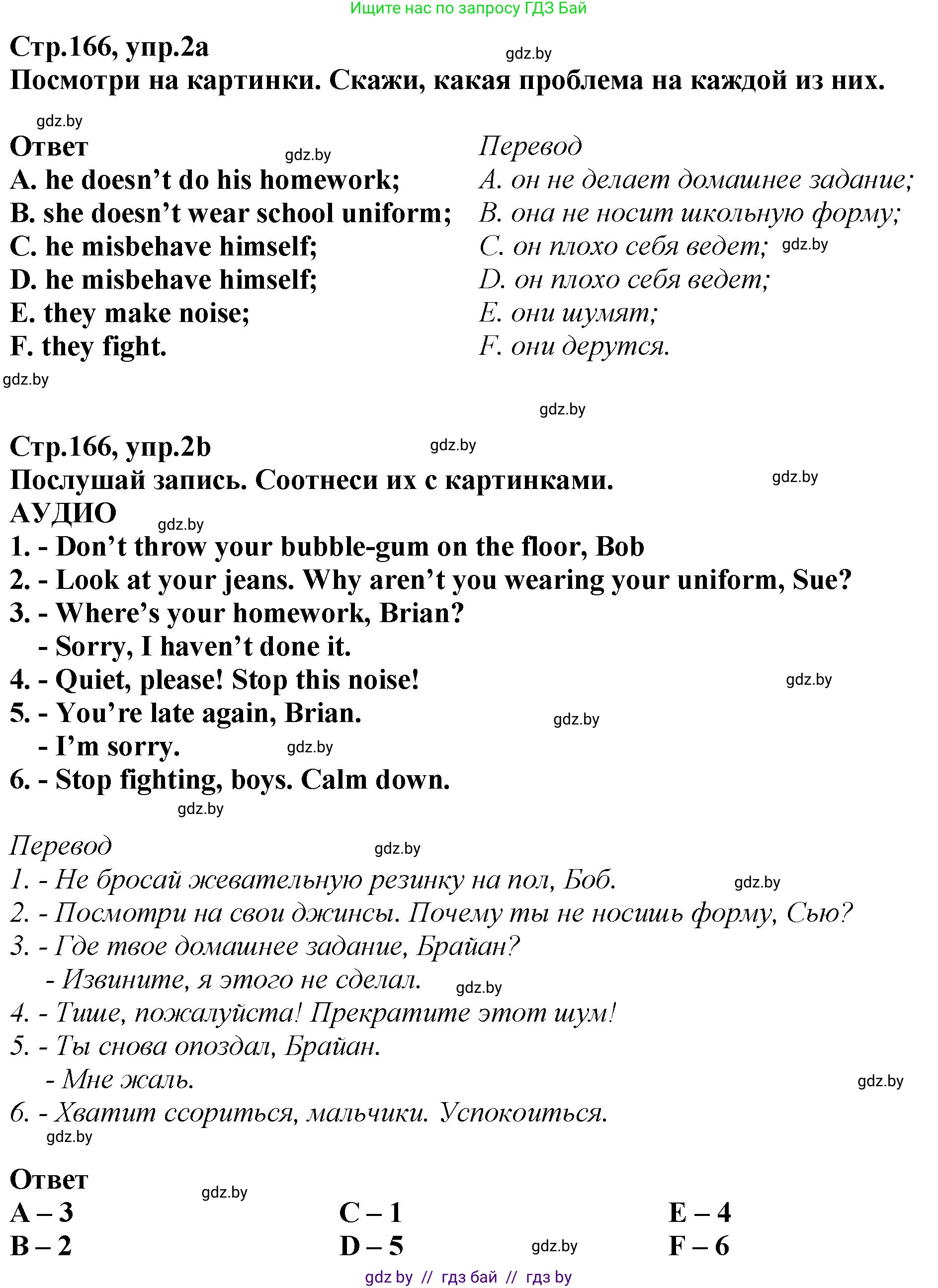 Английский язык (english), 6 класс Учебник, авторы: Юхнель Наталья Валентиновна, Наумова Елена Георгиевна, Малиновская Елена Александровна, издательство Адукацыя i выхаванне, Минск, 2021, страница 166, номер 2, Решение