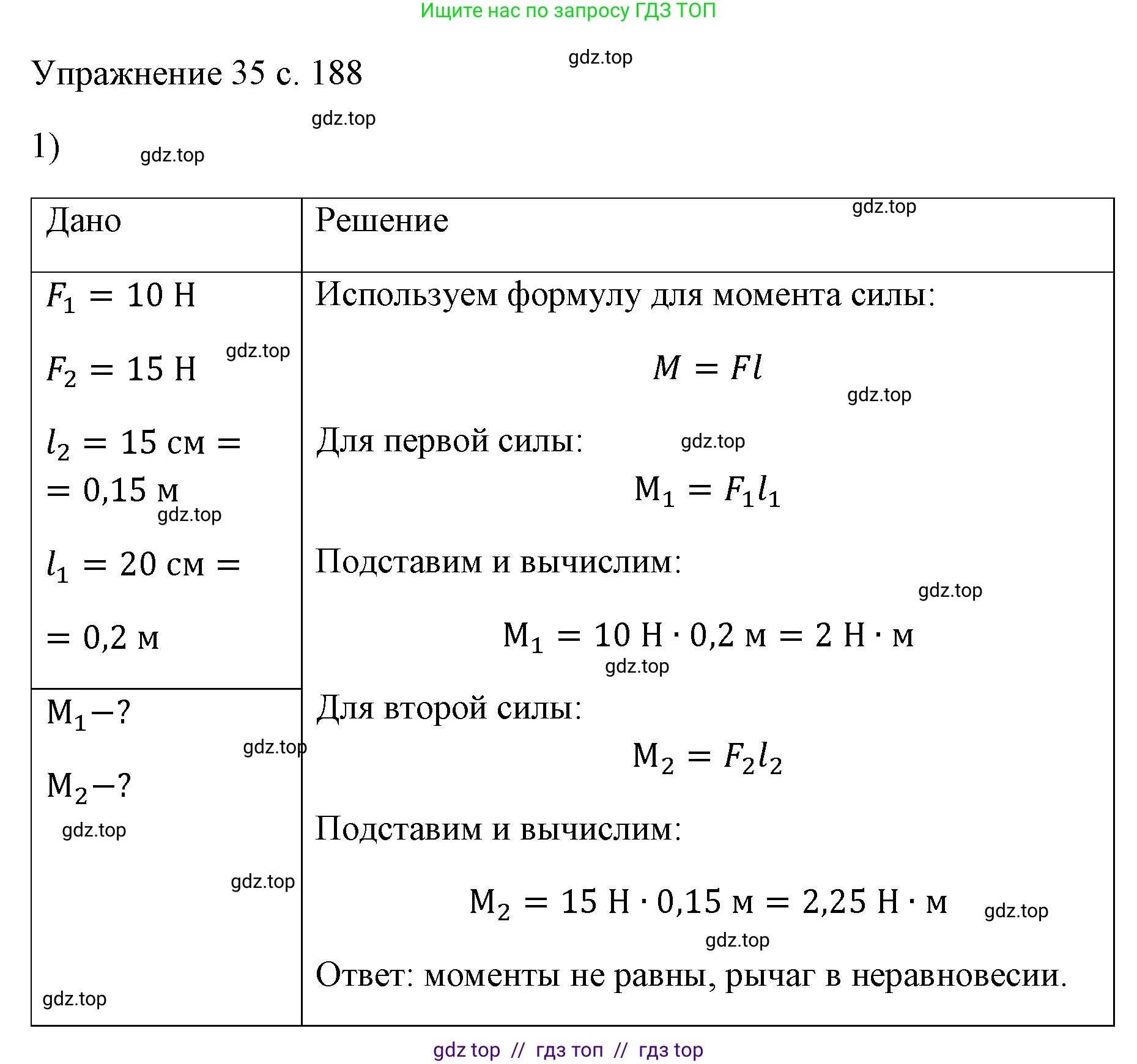 Физика, 7 класс Учебник, авторы: Пёрышкин И М, Иванов Александр Иванович, издательство Просвещение, Москва, 2023, белого цвета, страница 188, номер 1, Решение