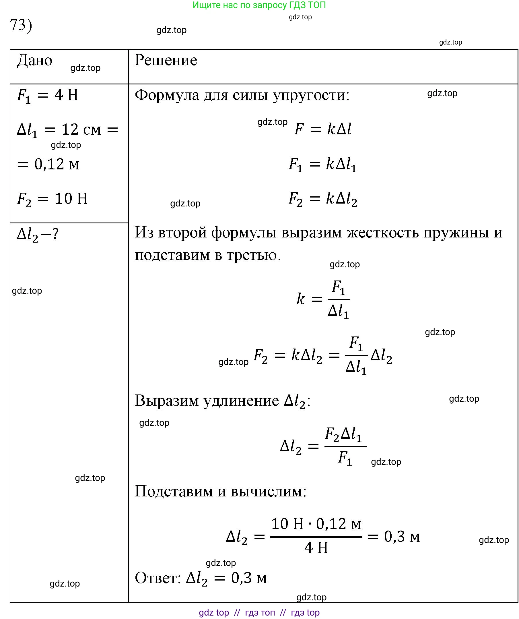Физика, 7 класс Учебник, авторы: Пёрышкин И М, Иванов Александр Иванович, издательство Просвещение, Москва, 2023, белого цвета, страница 229, номер 73, Решение