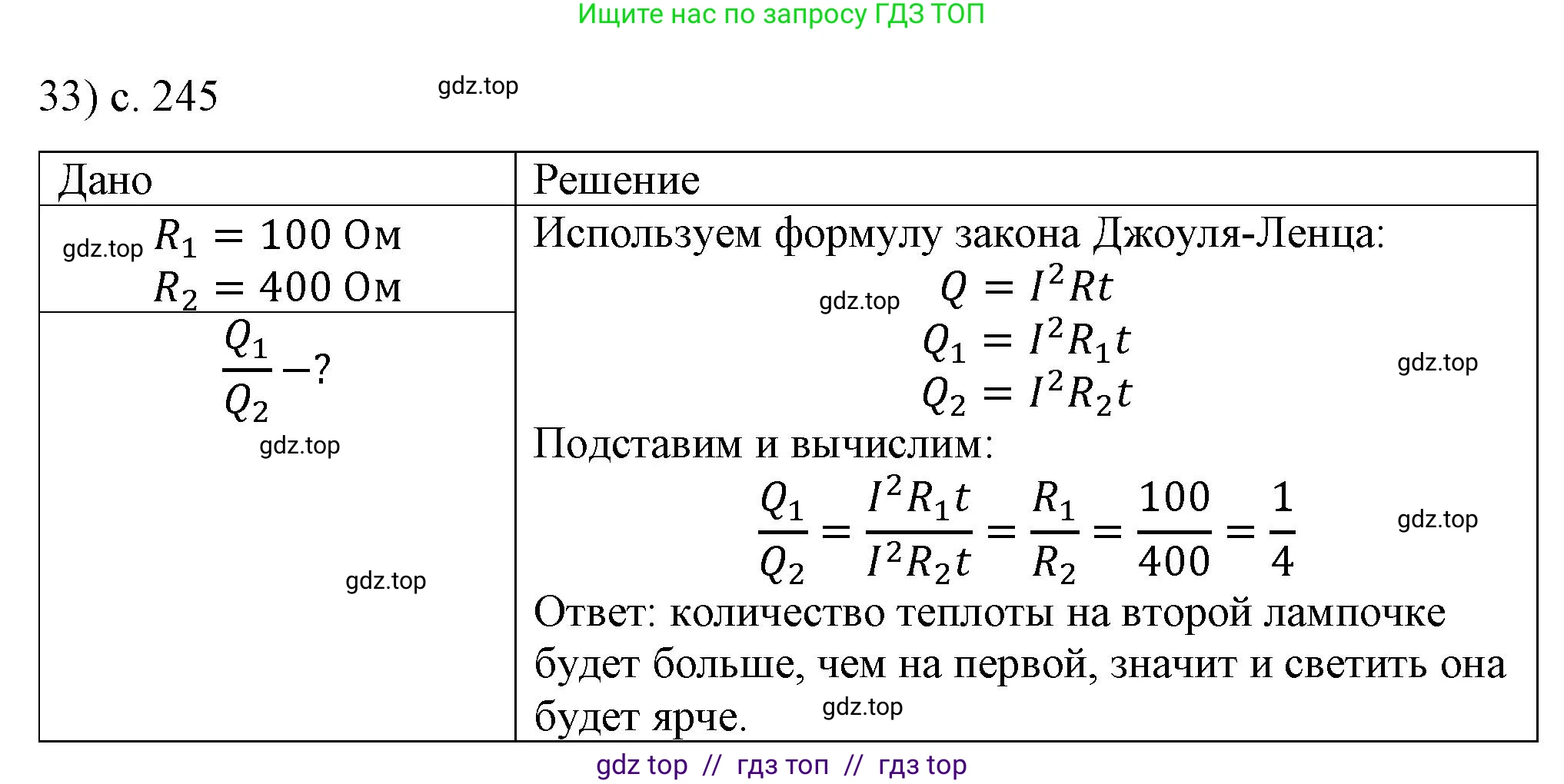 Физика, 8 класс Учебник, автор: Пёрышкин И М, издательство Просвещение, Москва, 2023, белого цвета, страница 245, номер 33, Решение 1