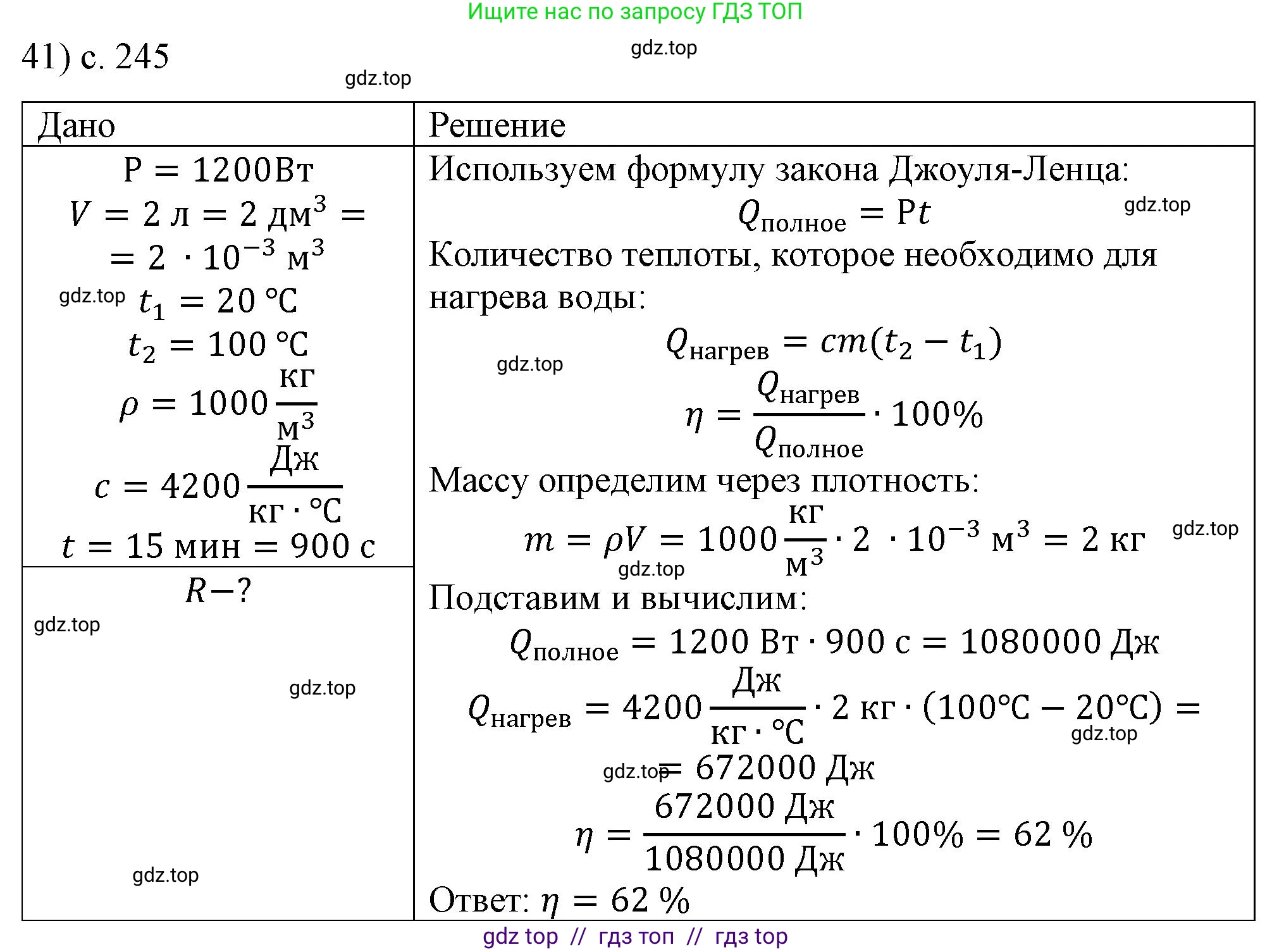 Физика, 8 класс Учебник, автор: Пёрышкин И М, издательство Просвещение, Москва, 2023, белого цвета, страница 245, номер 41, Решение 1