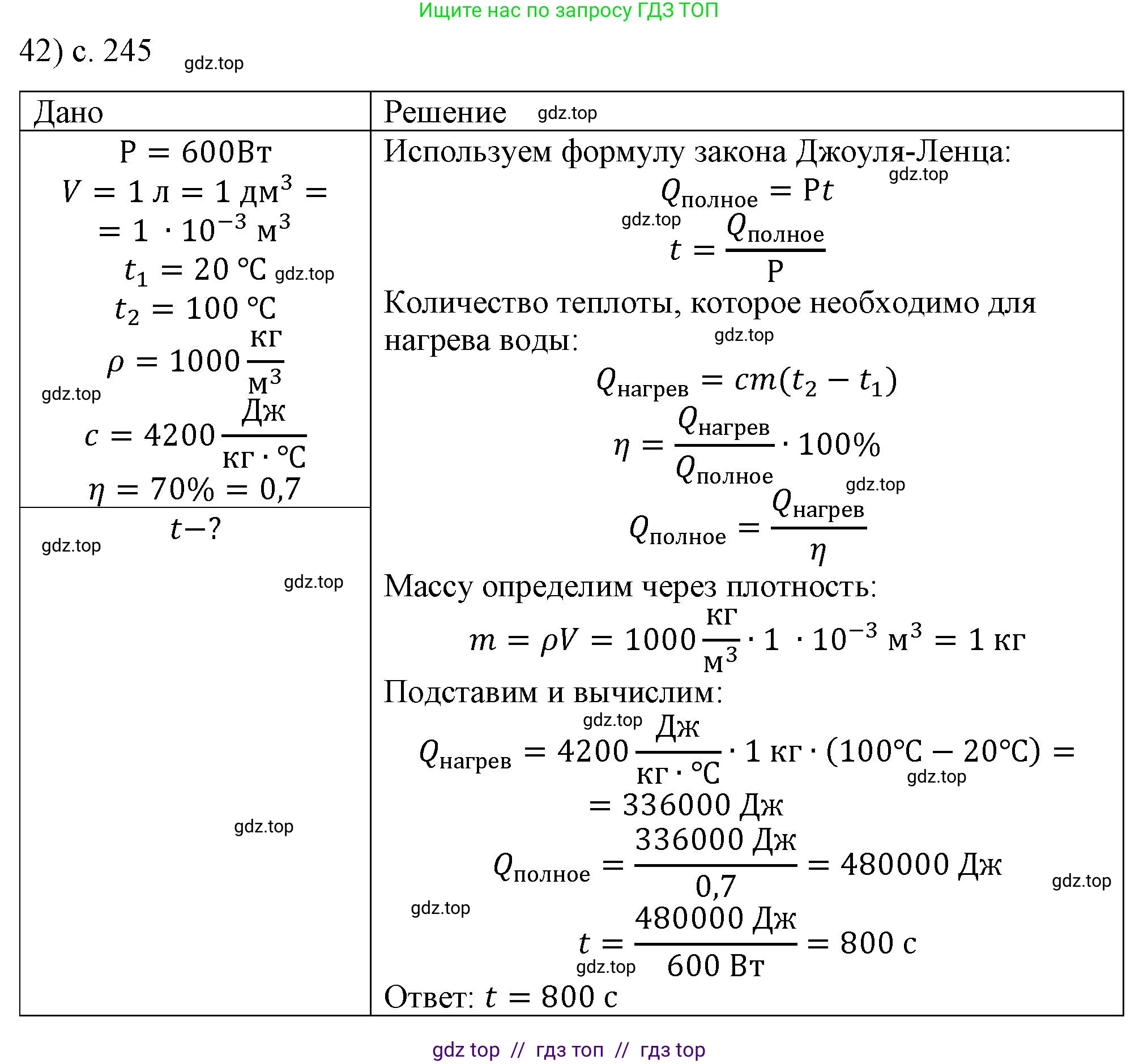 Физика, 8 класс Учебник, автор: Пёрышкин И М, издательство Просвещение, Москва, 2023, белого цвета, страница 245, номер 42, Решение 1