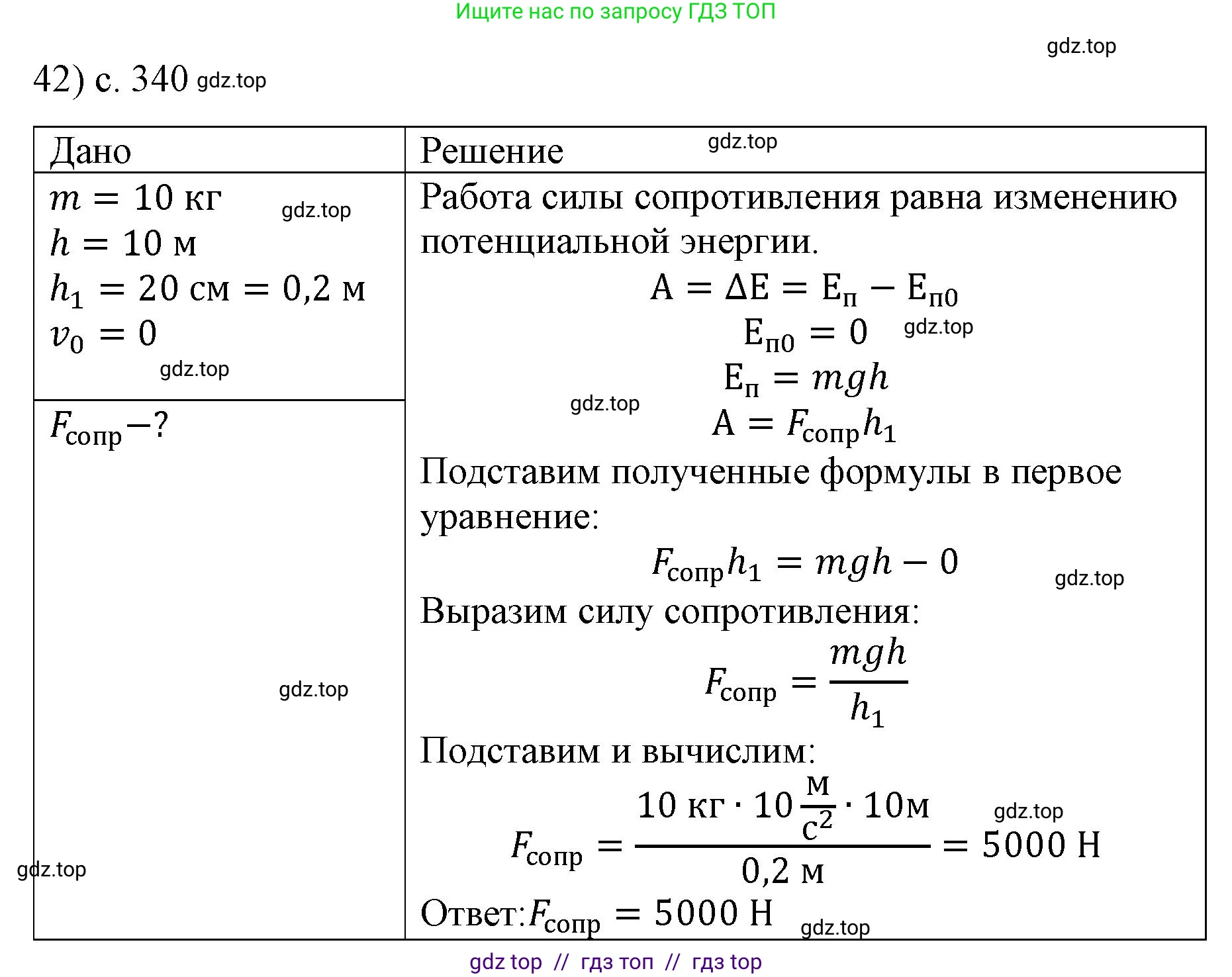 Физика, 9 класс Учебник, авторы: Пёрышкин И М, Гутник Елена Моисеевна, Иванов Александр Иванович, Петрова Мария Арсеньевна, издательство Просвещение, Москва, 2021 - 2022, страница 340, номер 42, Решение