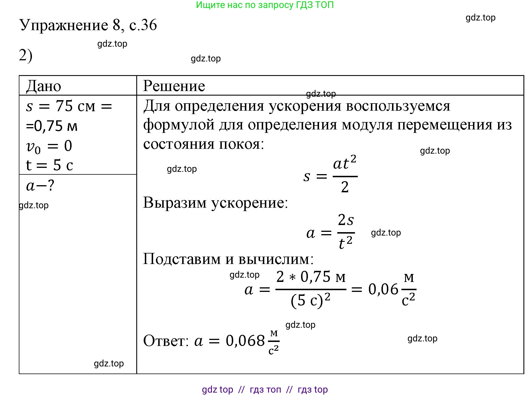 Физика, 9 класс Учебник, авторы: Пёрышкин И М, Гутник Елена Моисеевна, Иванов Александр Иванович, Петрова Мария Арсеньевна, издательство Просвещение, Москва, 2023, белого цвета, страница 36, номер 2, Решение