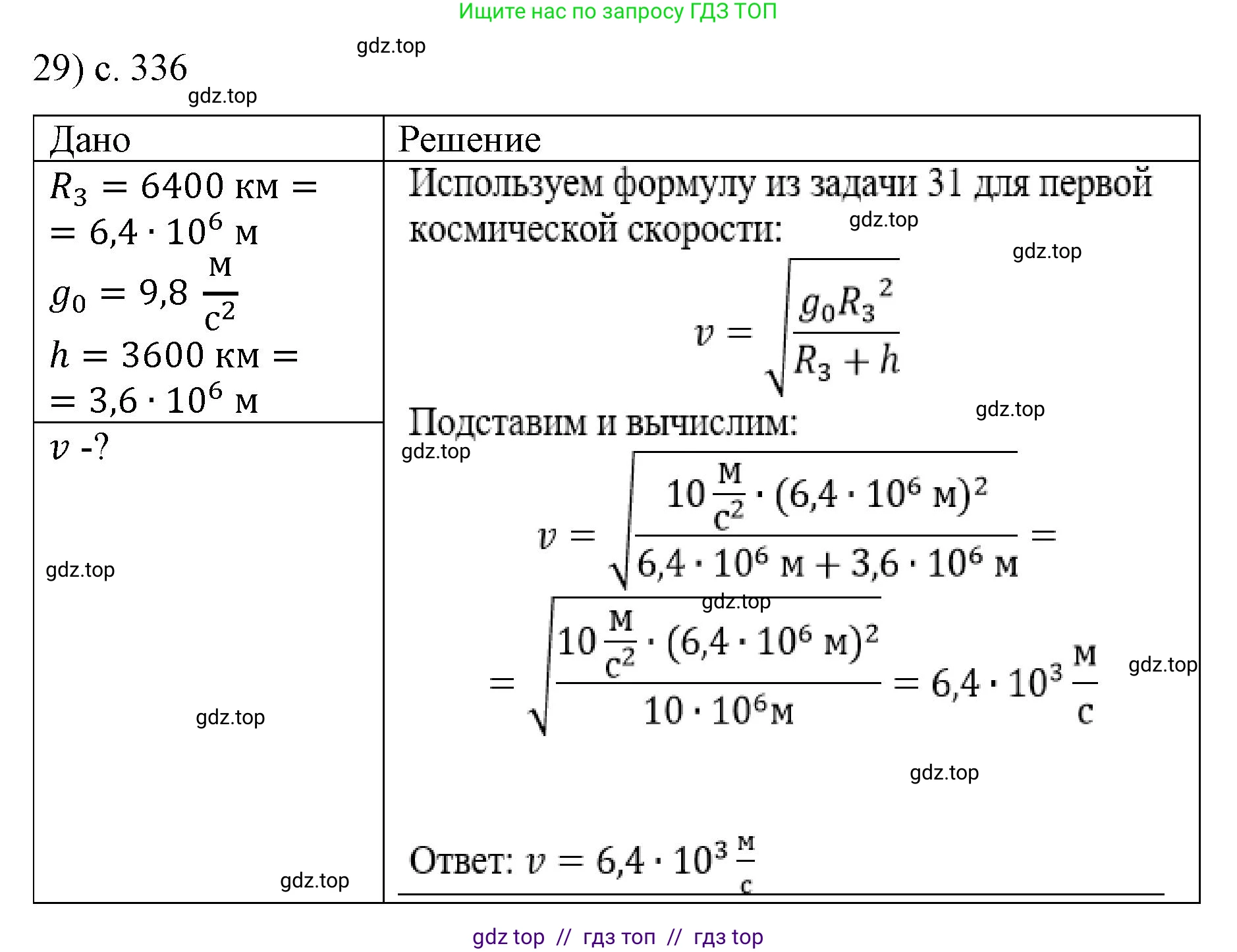 Физика, 9 класс Учебник, авторы: Пёрышкин И М, Гутник Елена Моисеевна, Иванов Александр Иванович, Петрова Мария Арсеньевна, издательство Просвещение, Москва, 2023, белого цвета, страница 336, номер 29, Решение