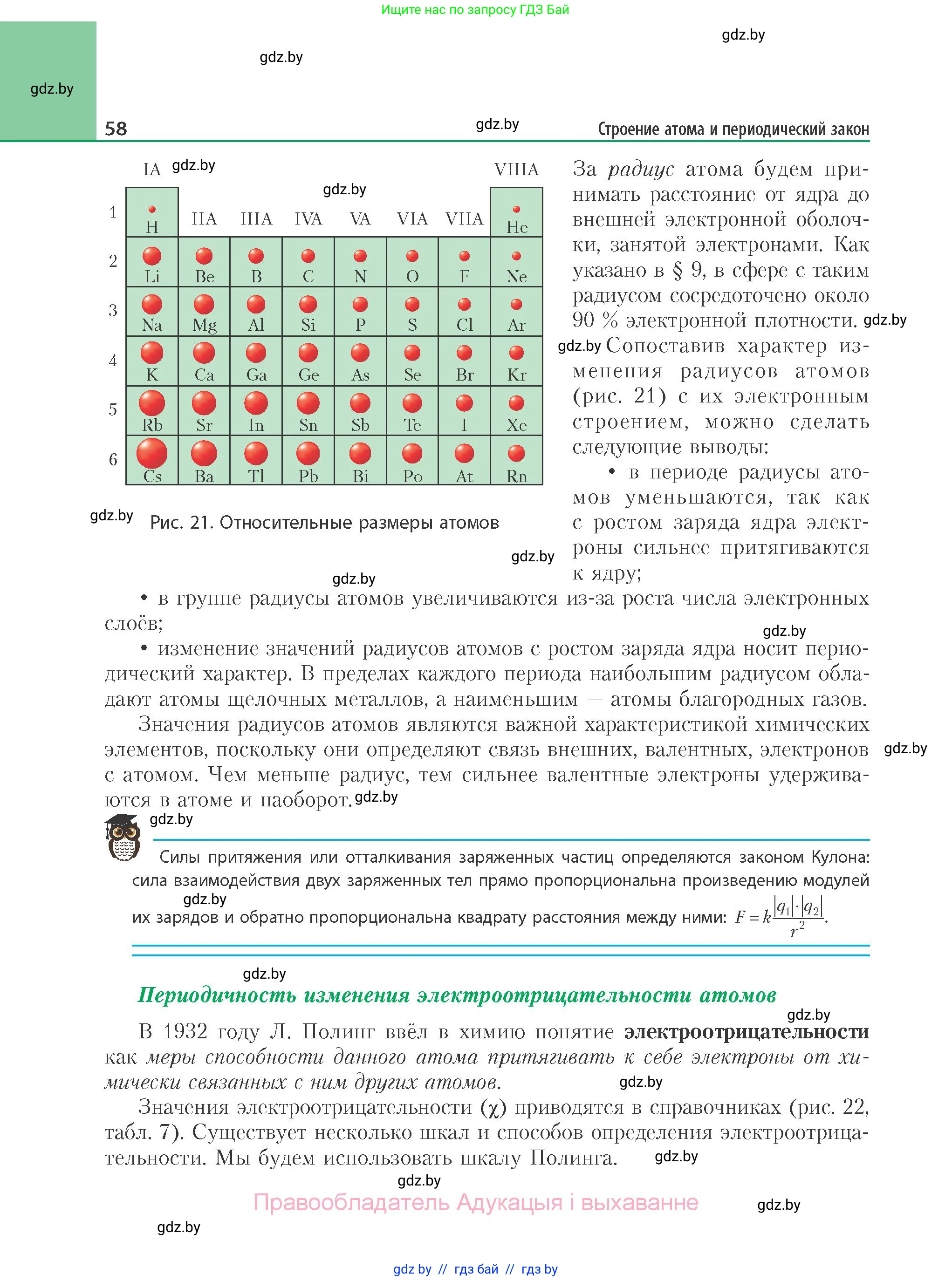 Химия, 11 класс Учебник, авторы: Мычко Дмитрий Иванович, Прохоревич Константин Николаевич, Борушко Ирина Ивановна, издательство Адукацыя i выхаванне, Минск, 2021, зелёного цвета, страница 58