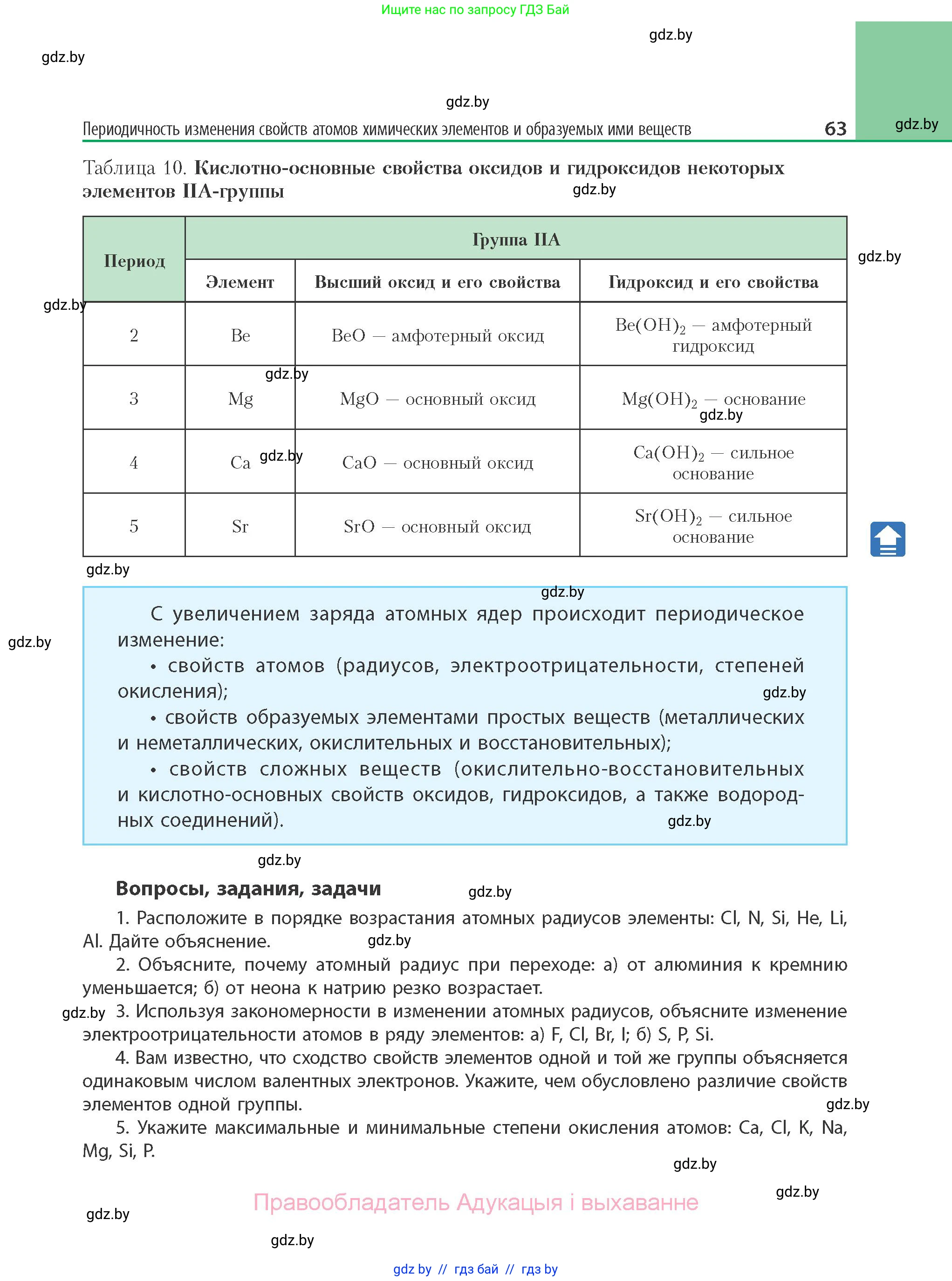 Химия, 11 класс Учебник, авторы: Мычко Дмитрий Иванович, Прохоревич Константин Николаевич, Борушко Ирина Ивановна, издательство Адукацыя i выхаванне, Минск, 2021, зелёного цвета, страница 63