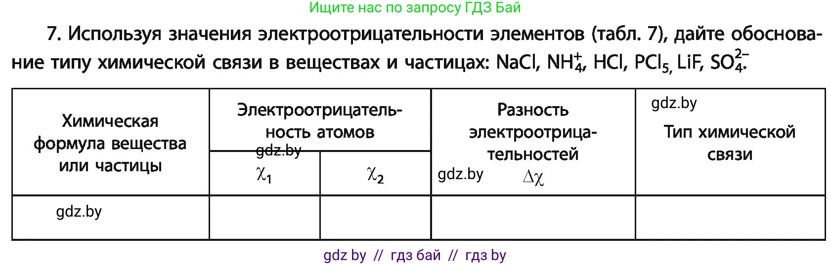 Химия, 11 класс Учебник, авторы: Мычко Дмитрий Иванович, Прохоревич Константин Николаевич, Борушко Ирина Ивановна, издательство Адукацыя i выхаванне, Минск, 2021, зелёного цвета, страница 76, номер 7, Условия