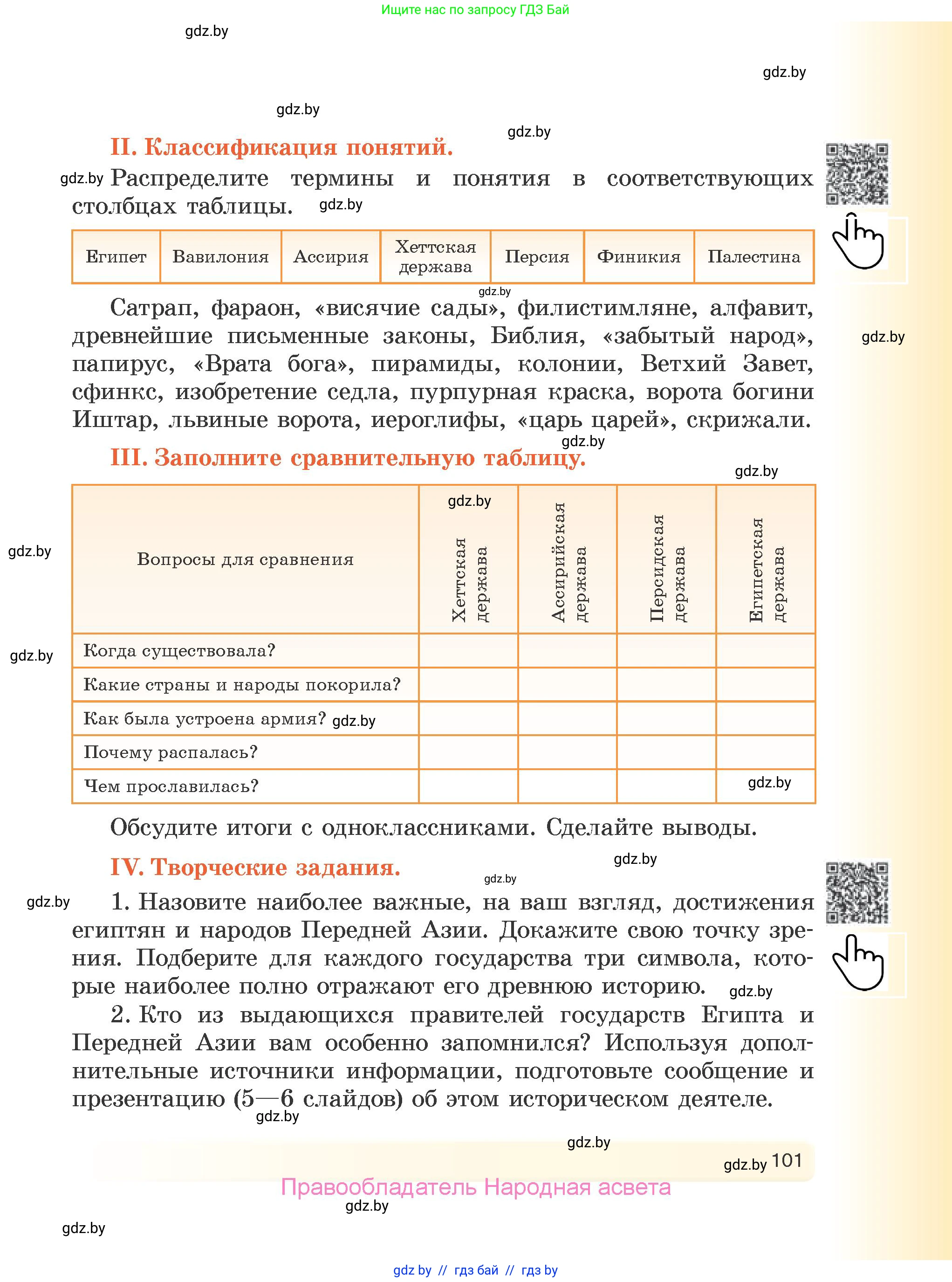 История Древнего мира, 5 класс Учебник, авторы: Кошелев Владимир Сергеевич, Прохоров Андрей Аркадьевич, Перзашкевич Олег Валерьевич, Журавлевич Ольга Георгиевна, издательство Народная асвета, Минск, 2019, коричневого цвета, Часть 1, страница 101