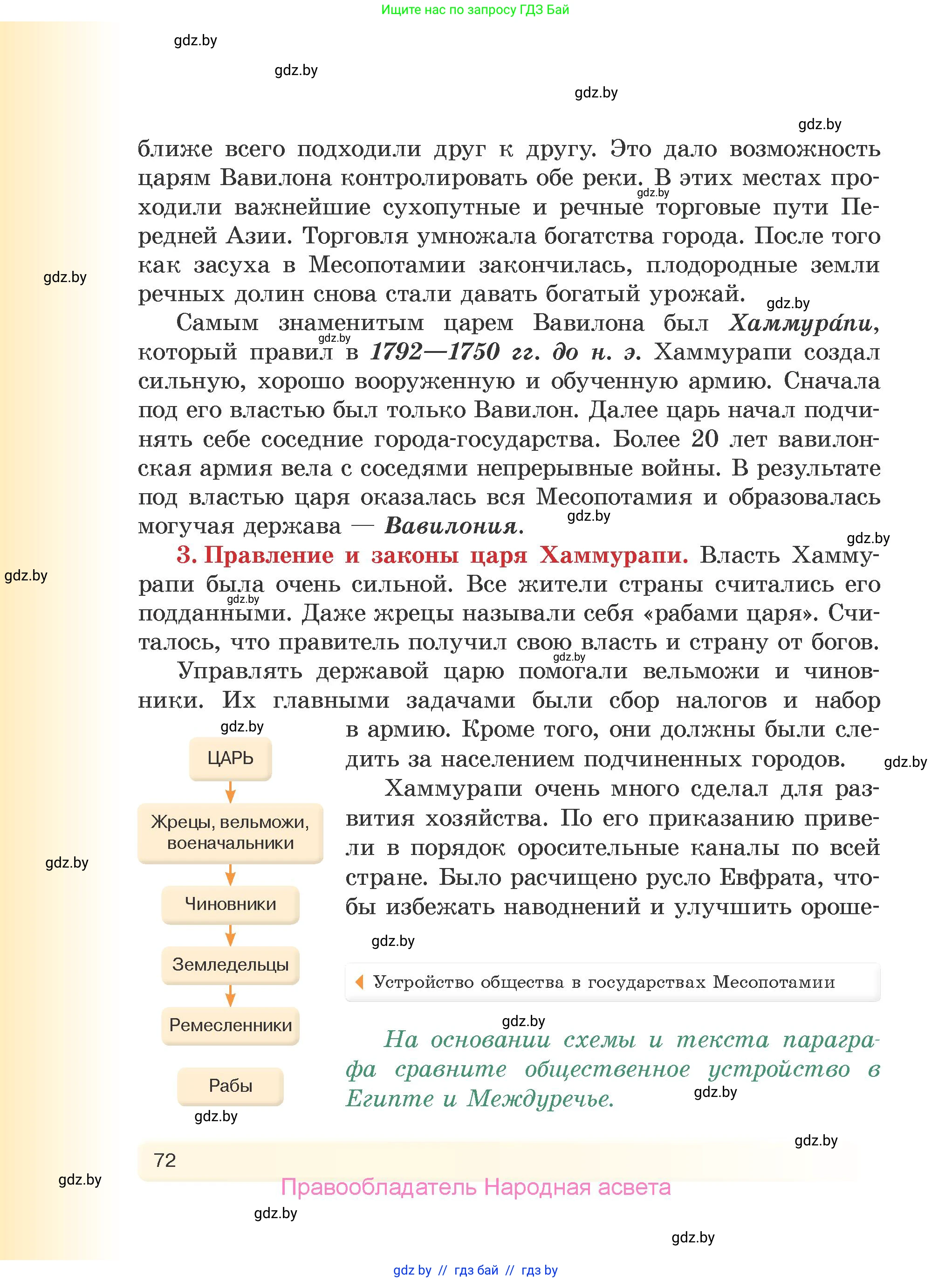 История Древнего мира, 5 класс Учебник, авторы: Кошелев Владимир Сергеевич, Прохоров Андрей Аркадьевич, Перзашкевич Олег Валерьевич, Журавлевич Ольга Георгиевна, издательство Народная асвета, Минск, 2019, коричневого цвета, Часть 1, страница 72