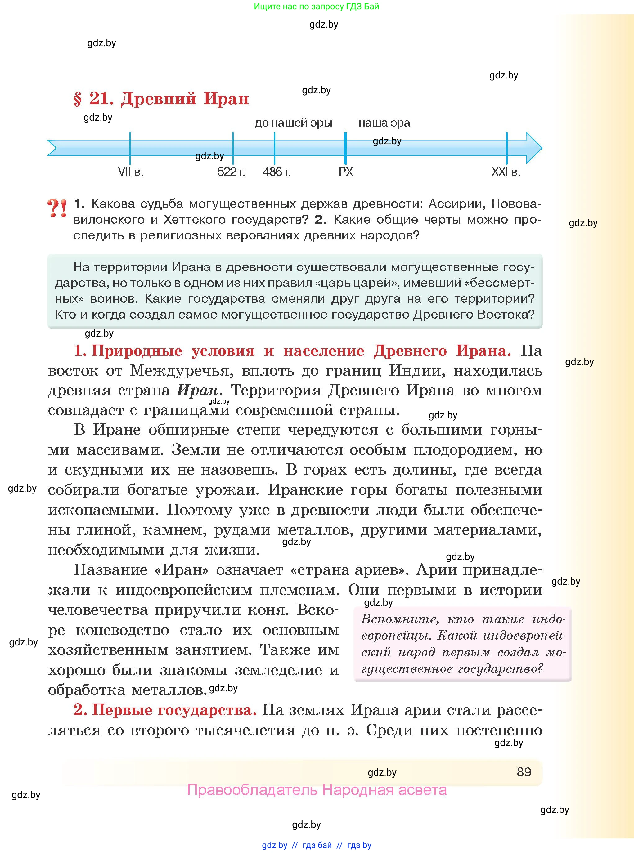 История Древнего мира, 5 класс Учебник, авторы: Кошелев Владимир Сергеевич, Прохоров Андрей Аркадьевич, Перзашкевич Олег Валерьевич, Журавлевич Ольга Георгиевна, издательство Народная асвета, Минск, 2019, коричневого цвета, Часть 1, страница 89