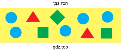 На рисунке изображены; 5 голубых кружков, 2 красных треугольника, 3 зеленых квадрата