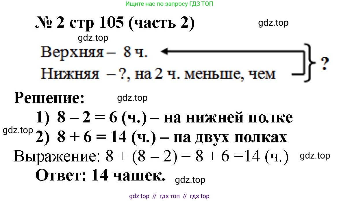 Математика, 2 класс Учебник, авторы: Моро Мария Игнатьевна, Бантова Мария Александровна, Бельтюкова Галина Васильевна, Волкова Светлана Ивановна, Степанова Светлана Вячеславовна, издательство Просвещение, Москва, 2023, белого цвета, Часть 2, страница 105, номер 2, Решение