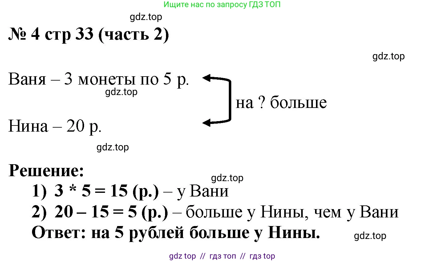 Математика, 2 класс Учебник, авторы: Моро Мария Игнатьевна, Бантова Мария Александровна, Бельтюкова Галина Васильевна, Волкова Светлана Ивановна, Степанова Светлана Вячеславовна, издательство Просвещение, Москва, 2023, белого цвета, Часть 2, страница 33, номер 4, Решение