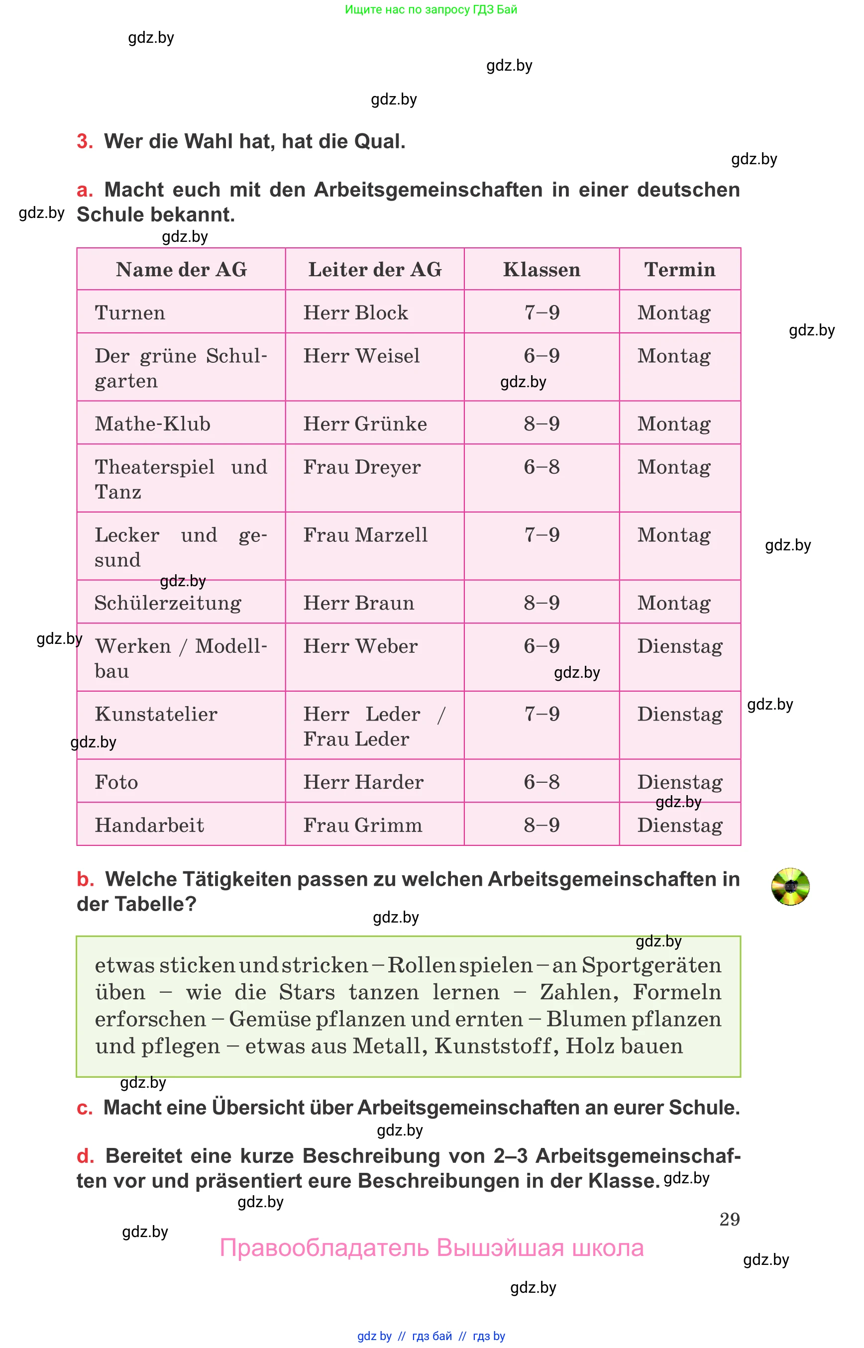 Немецкий язык (Deutsch), 8 класс Учебник (Schülerbuch), авторы: Будько Антонина Филипповна (Budjko Antonina), Урбанович Инна Ювинальевна (Urbanowitsch Ina), издательство Вышэйшая школа, Минск, 2018, страница 29